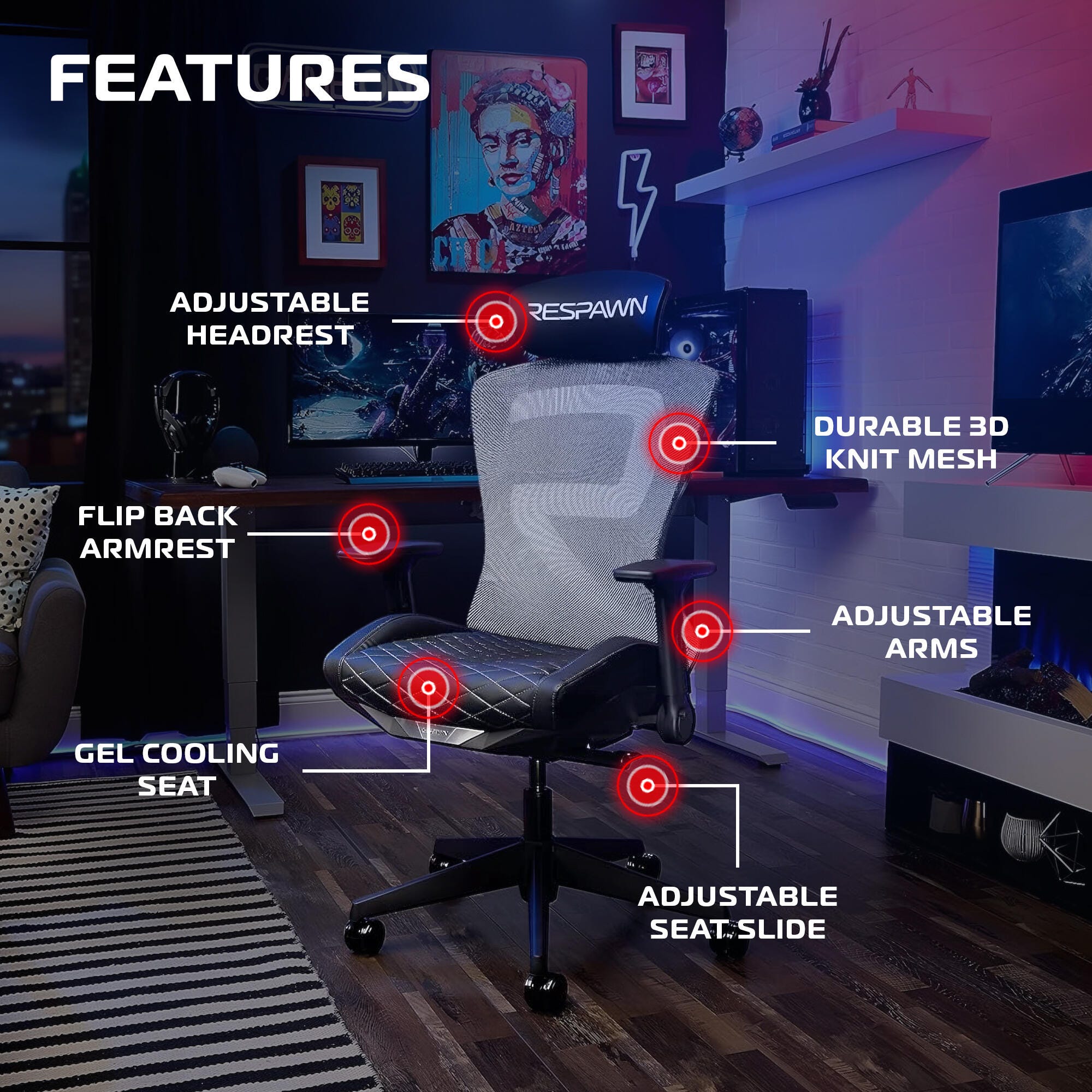 RESPAWN SPIRE Mesh Gaming Chair, Black, large