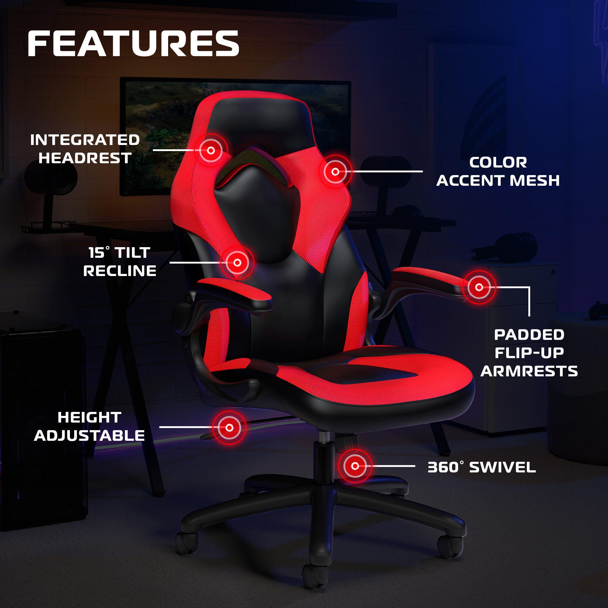 RESPAWN 3085 Ergonomic Gaming Chair, Red, large