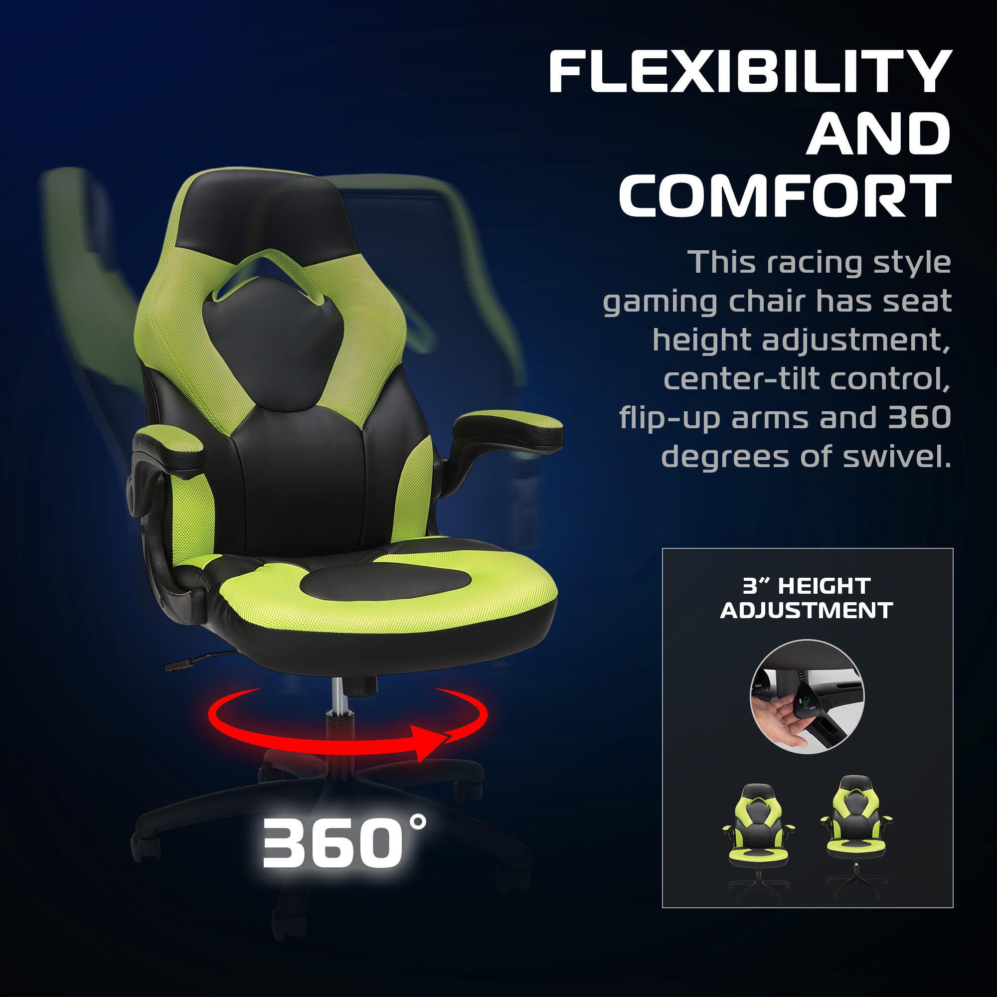 RESPAWN 3085 Ergonomic Gaming Chair, Green, large