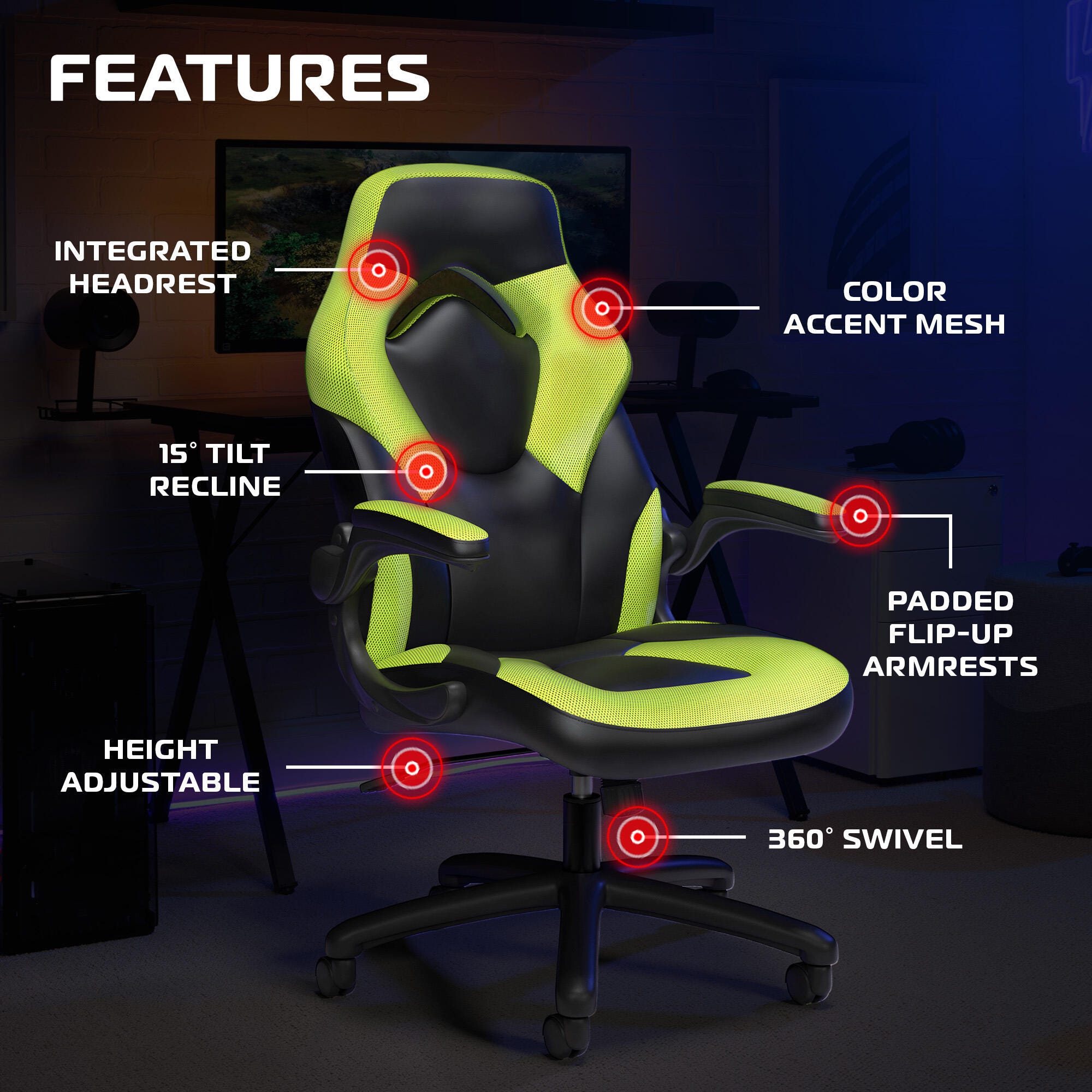 RESPAWN 3085 Ergonomic Gaming Chair, Green, large