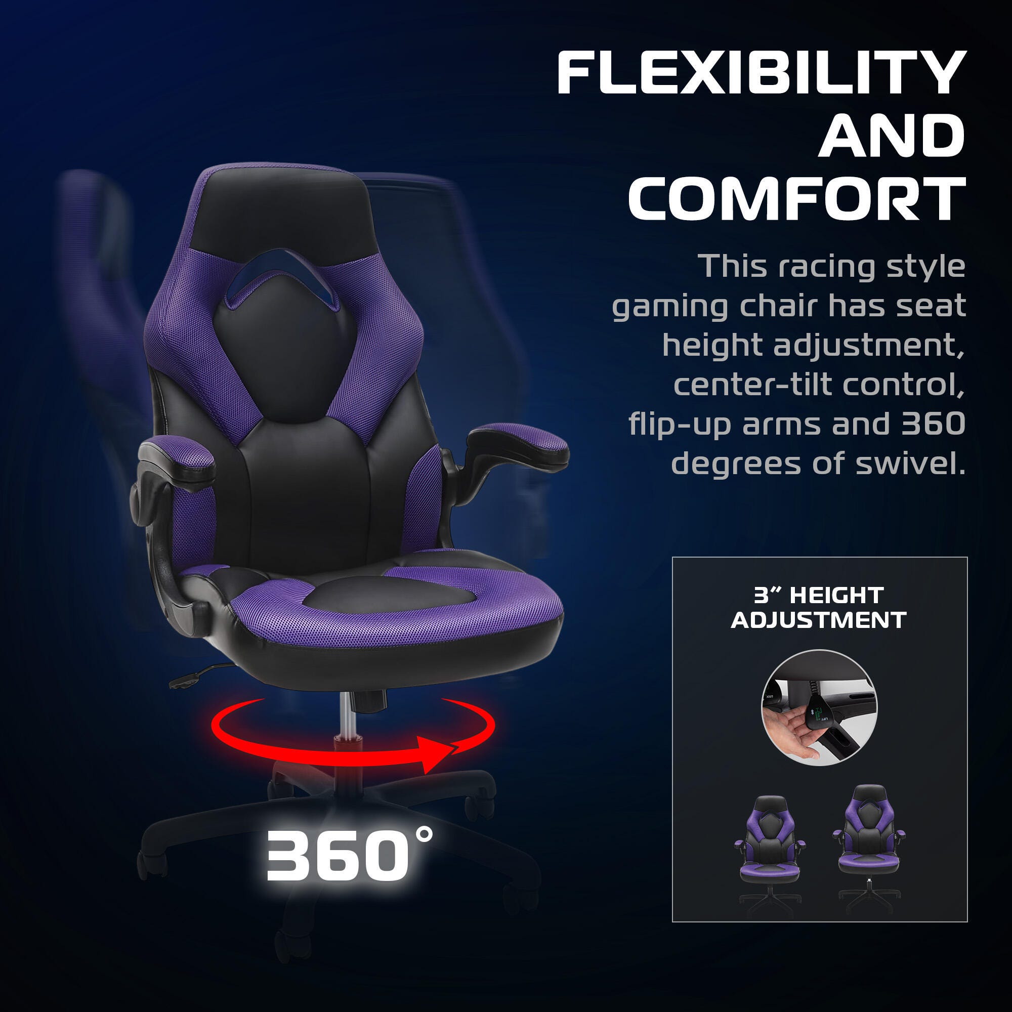 RESPAWN 3085 Ergonomic Gaming Chair, Purple, large