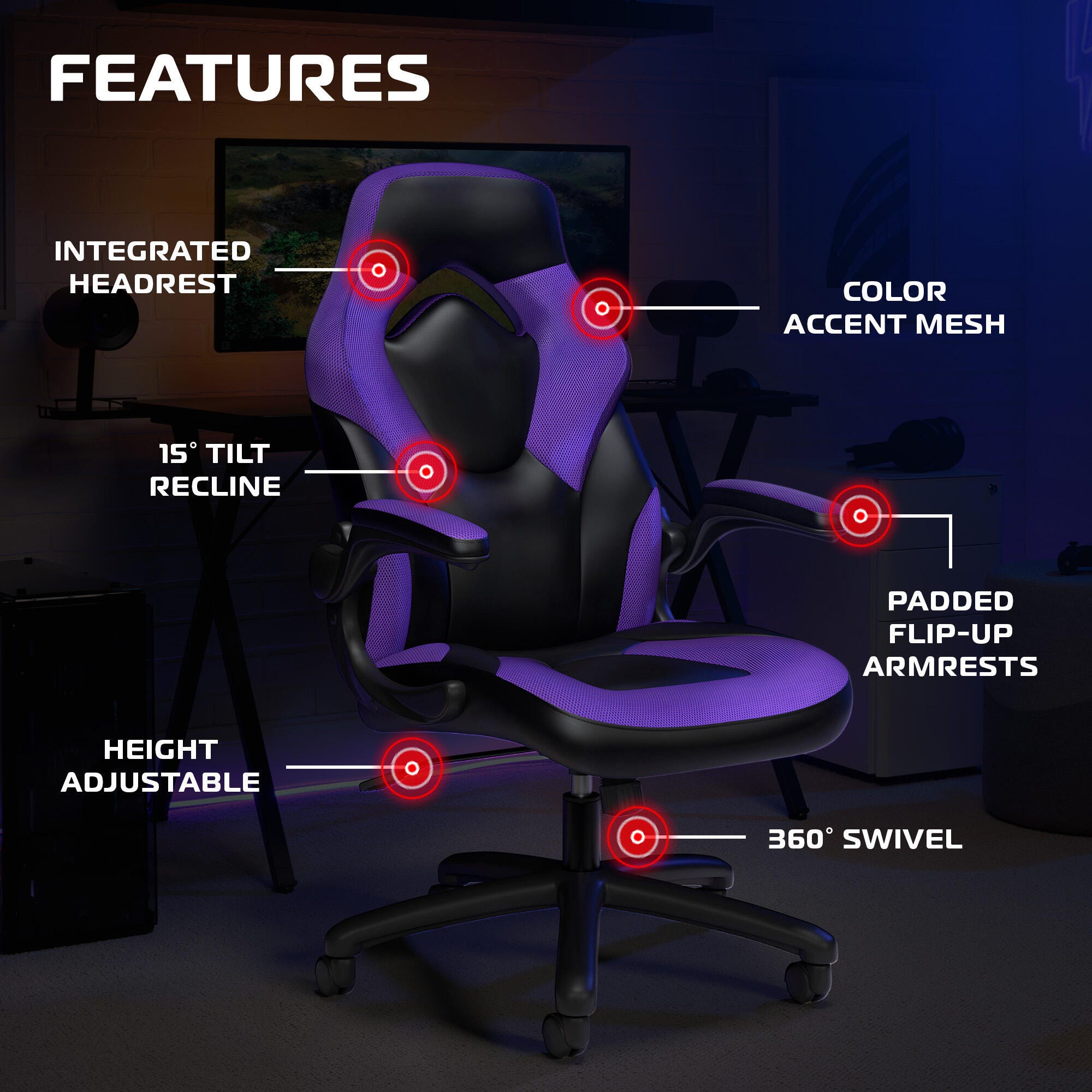 RESPAWN 3085 Ergonomic Gaming Chair, Purple, large