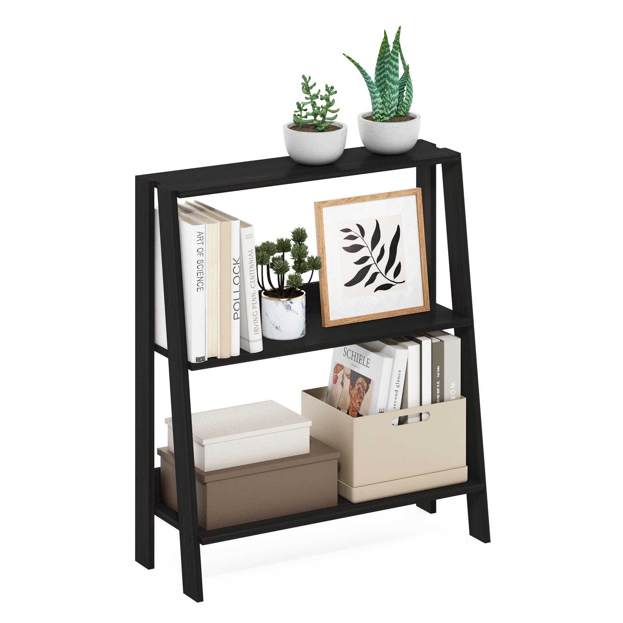 Furinno 27" Ladder Bookcase, Espresso, large