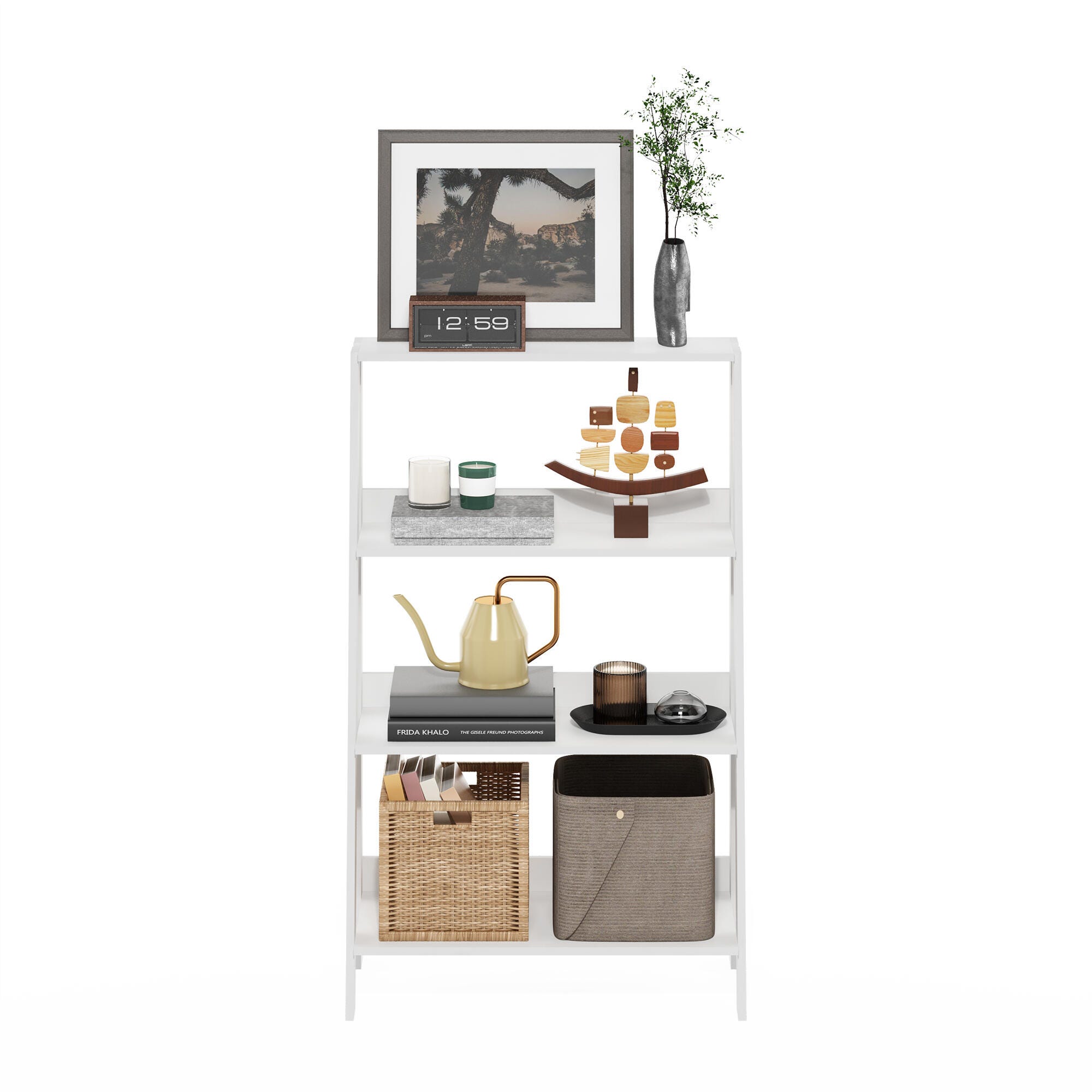 Furinno 38" Ladder Bookcase, White, large
