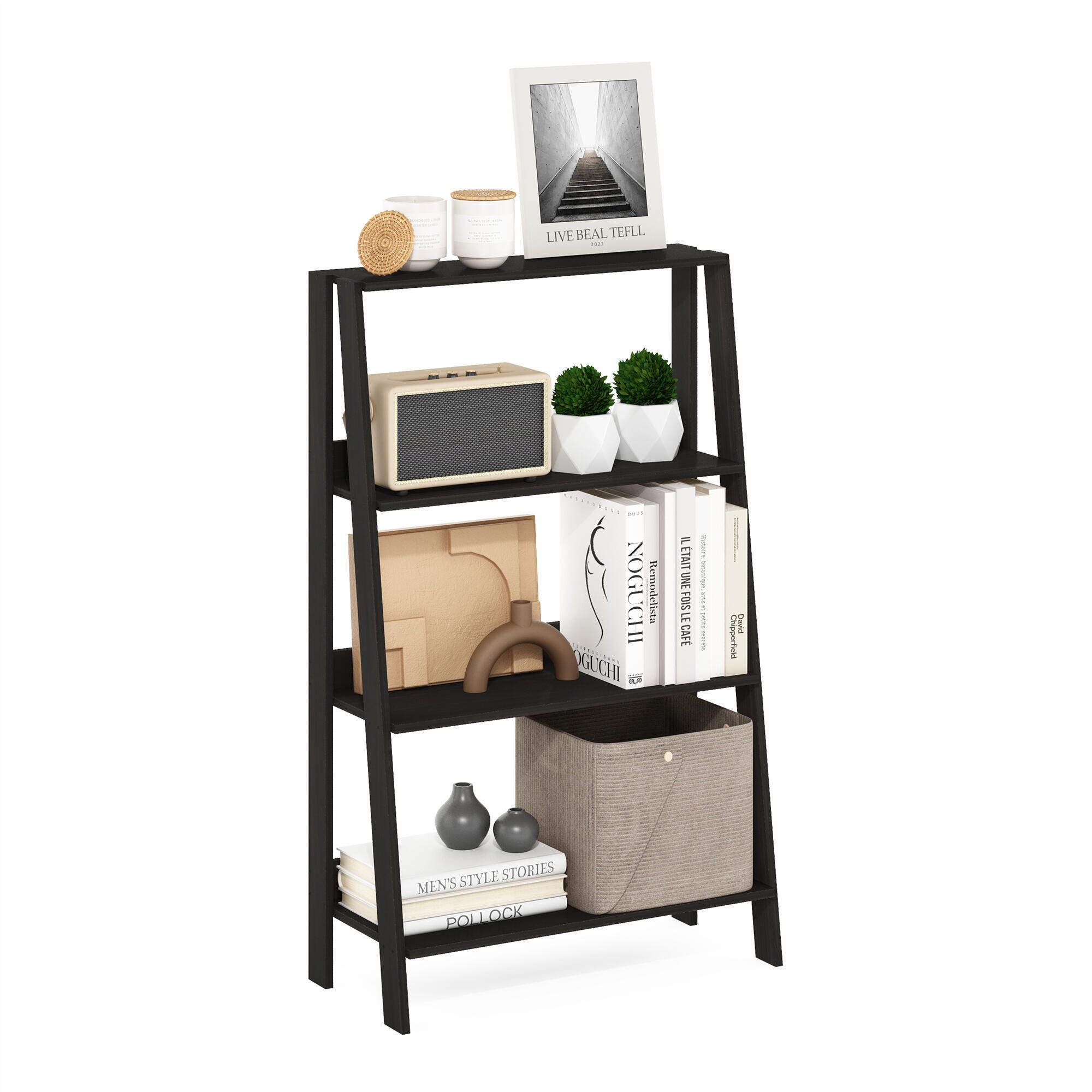 Furinno 38" Ladder Bookcase, Espresso, large
