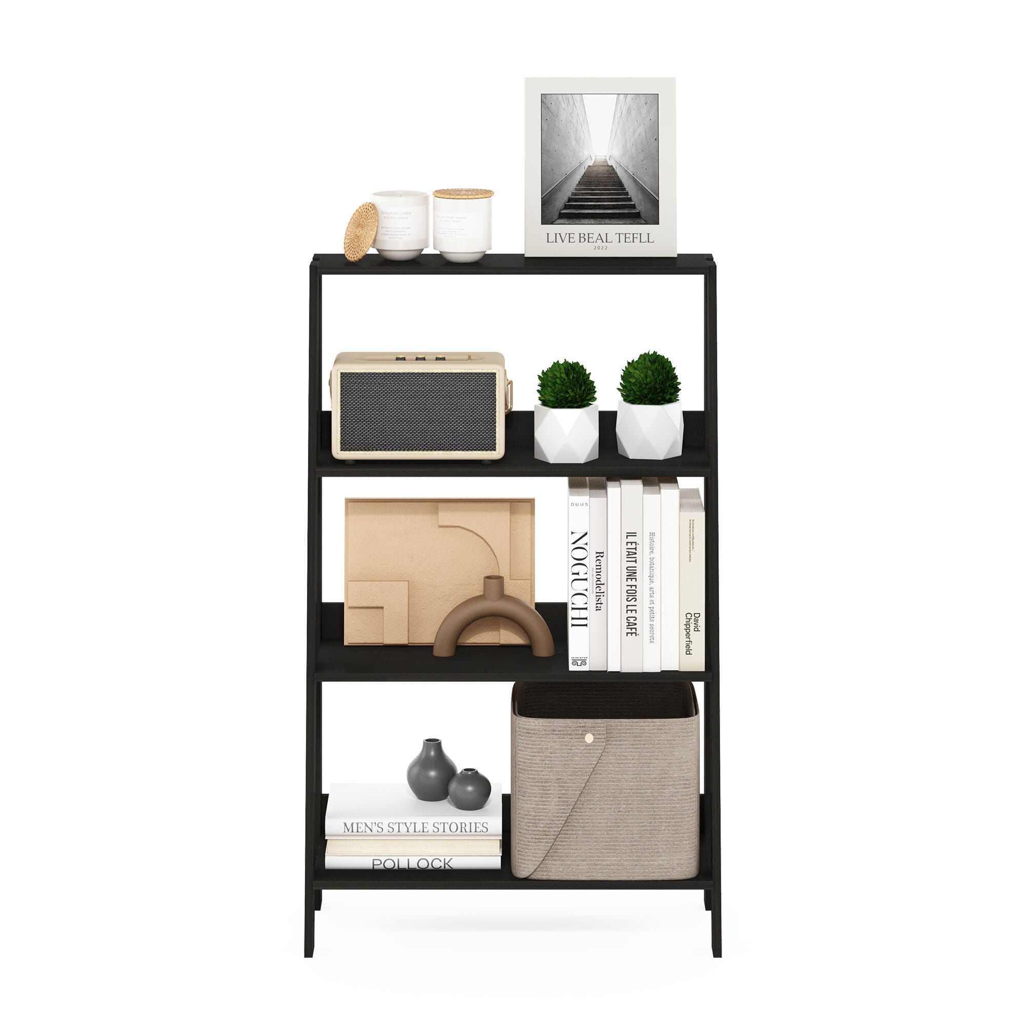 Furinno 38" Ladder Bookcase, Espresso, large
