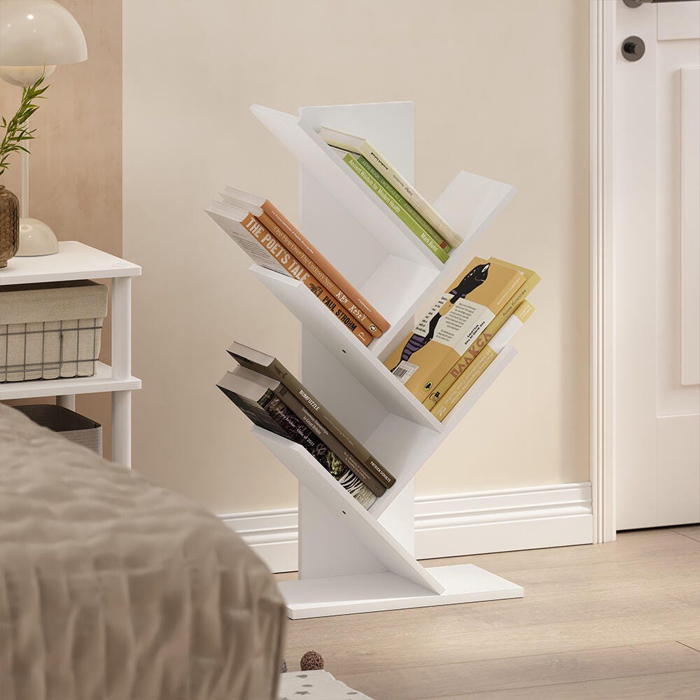 Furinno 30" Tree Bookshelf, White, large