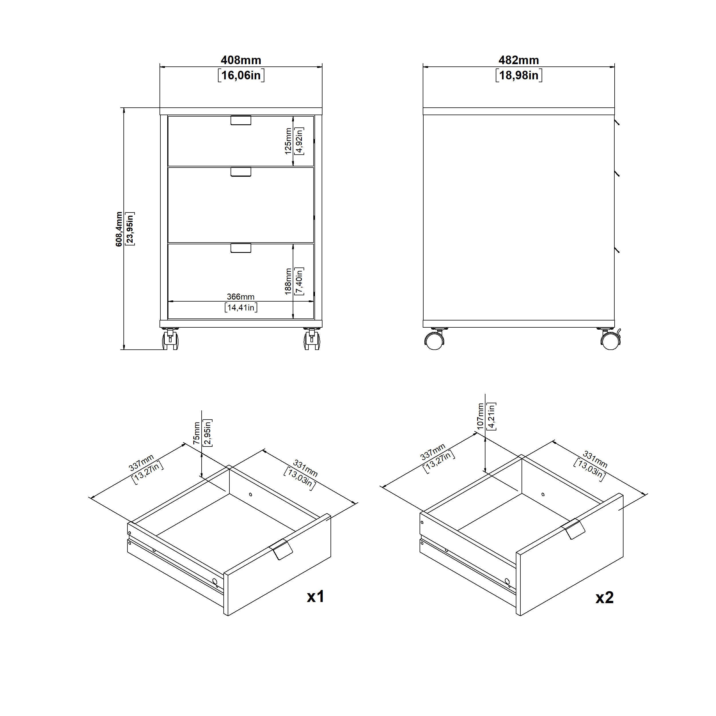 Sign Mobile Cabinet with 3 Drawers, Jackson Hickory/White, large