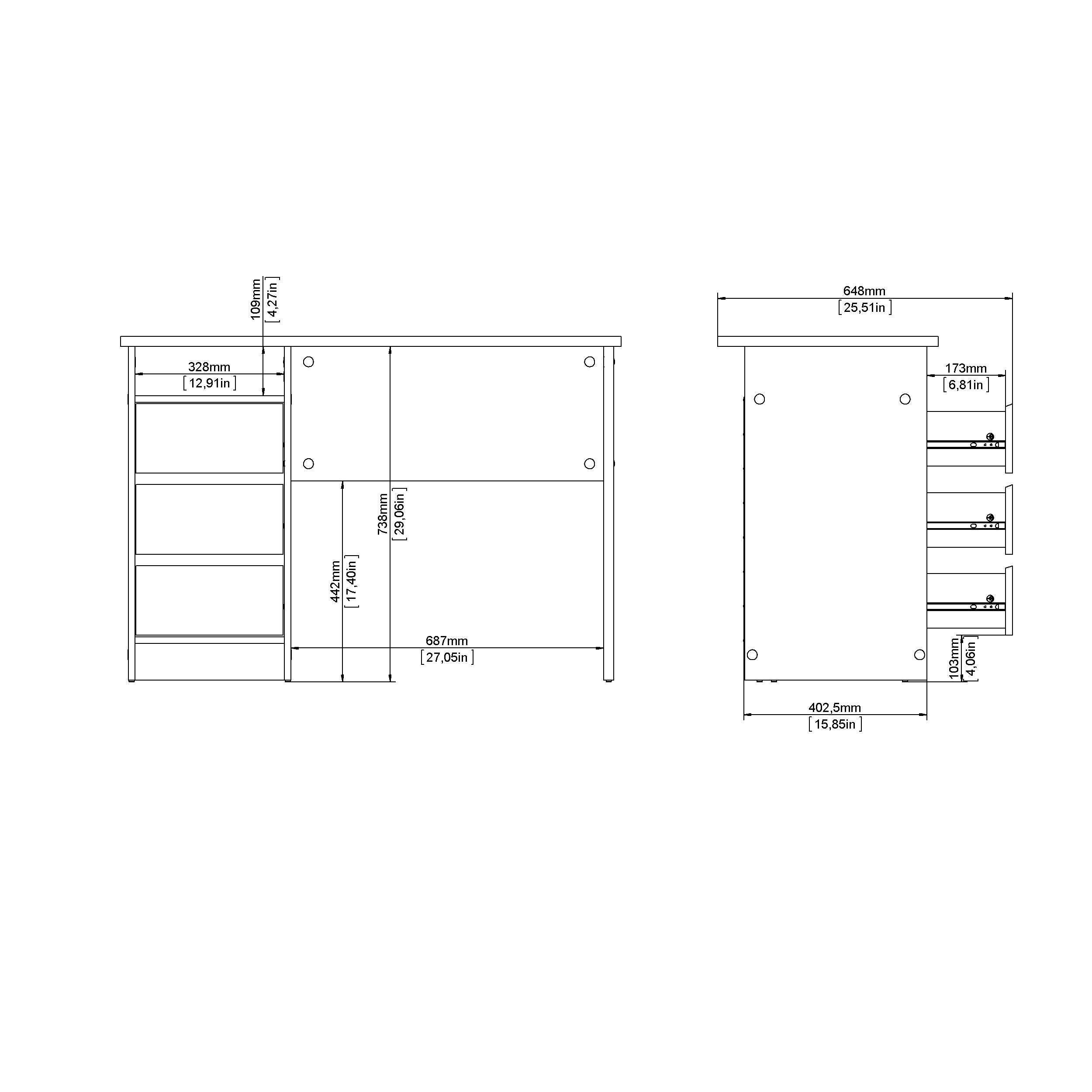 Wes Writing Desk with 3 Storage Drawers, , large