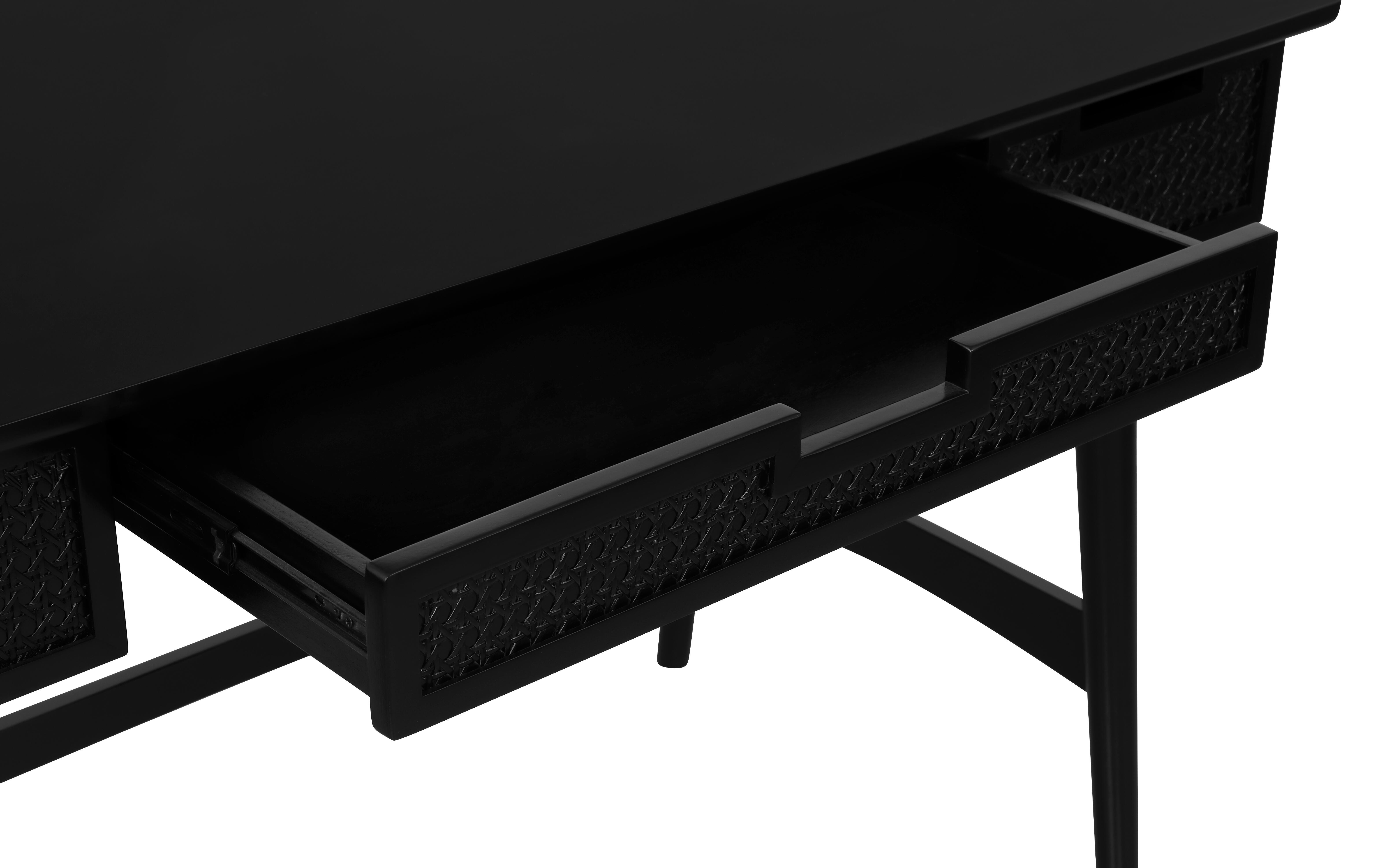 Linon Cadman Rattan Desk, Black, large