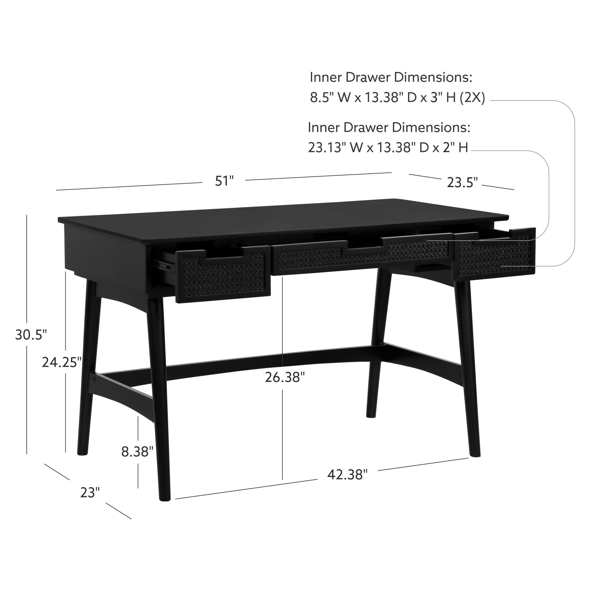 Linon Cadman Rattan Desk, Black, large