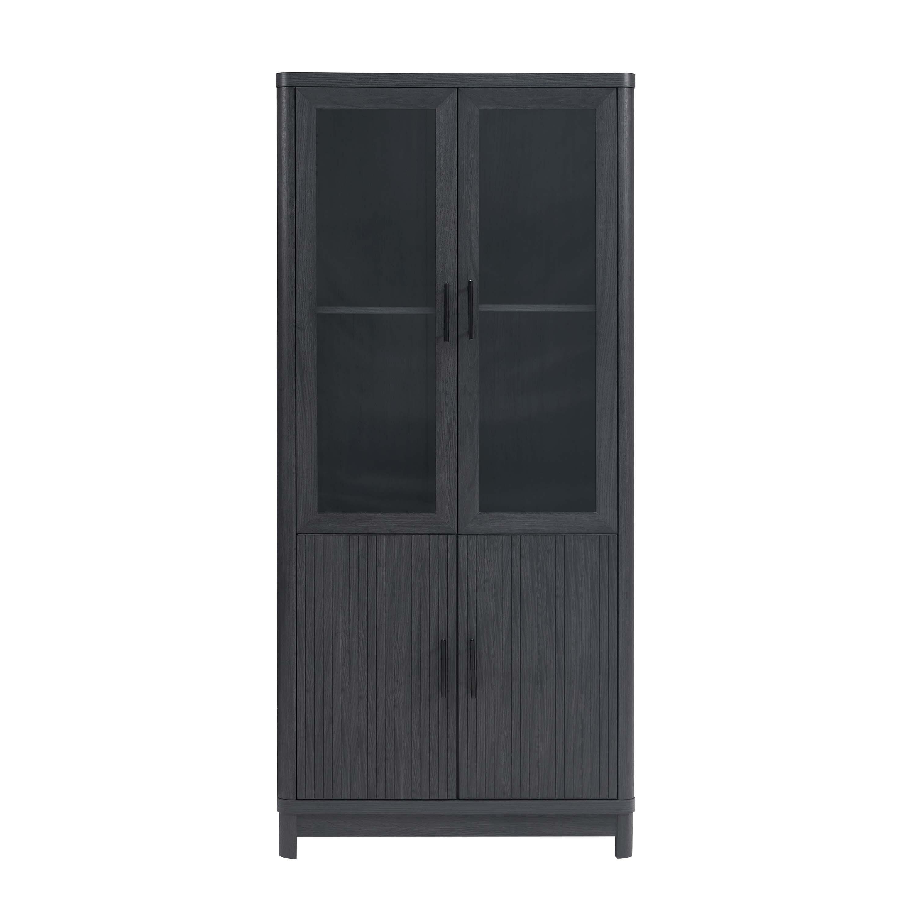 Manhattan Comfort Jodie 68" Bookcase With Tempered Glass Doors, Charcoal Gray, large