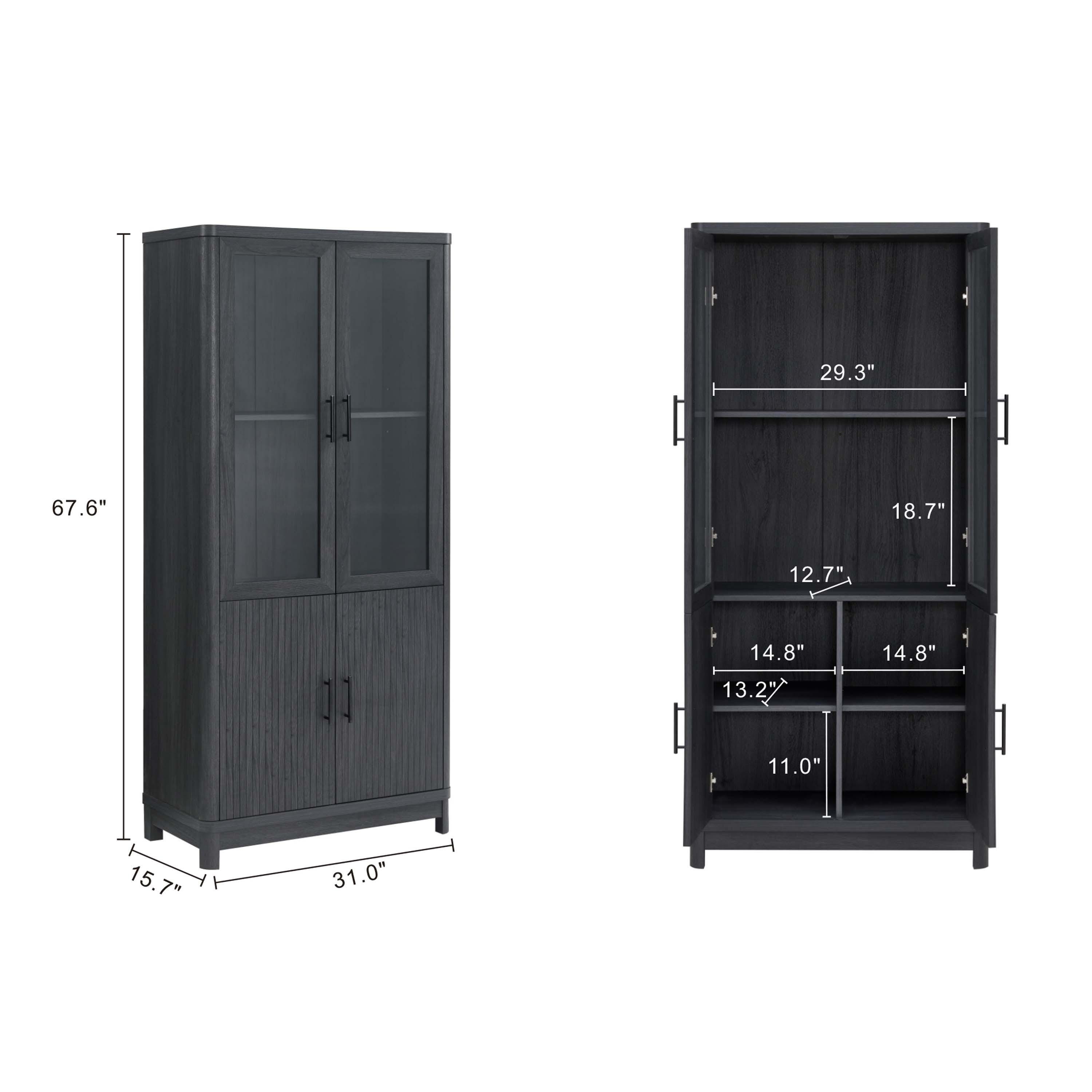 Manhattan Comfort Jodie 68" Bookcase With Tempered Glass Doors, Charcoal Gray, large