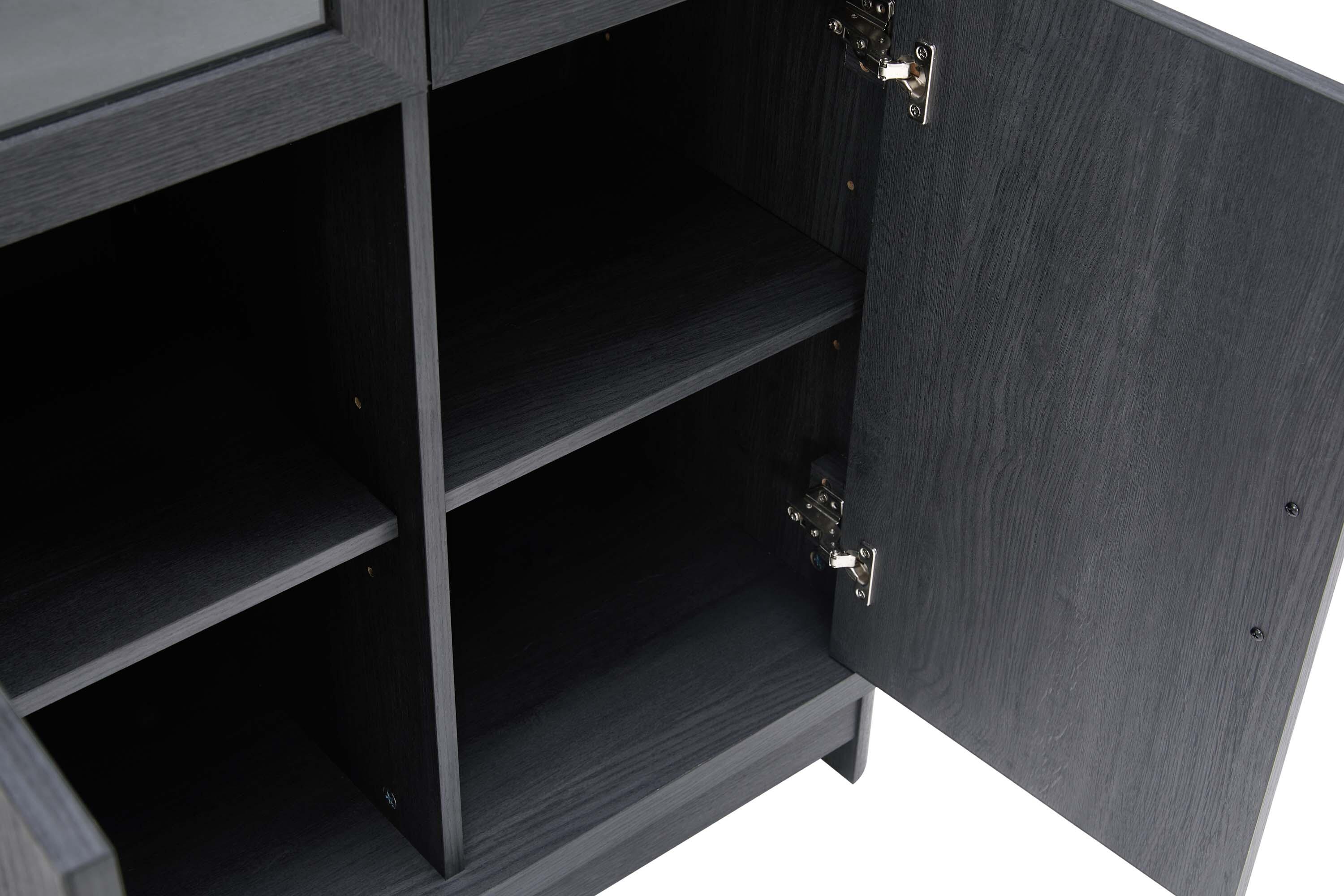 Manhattan Comfort Jodie 68" Bookcase With Tempered Glass Doors, Charcoal Gray, large