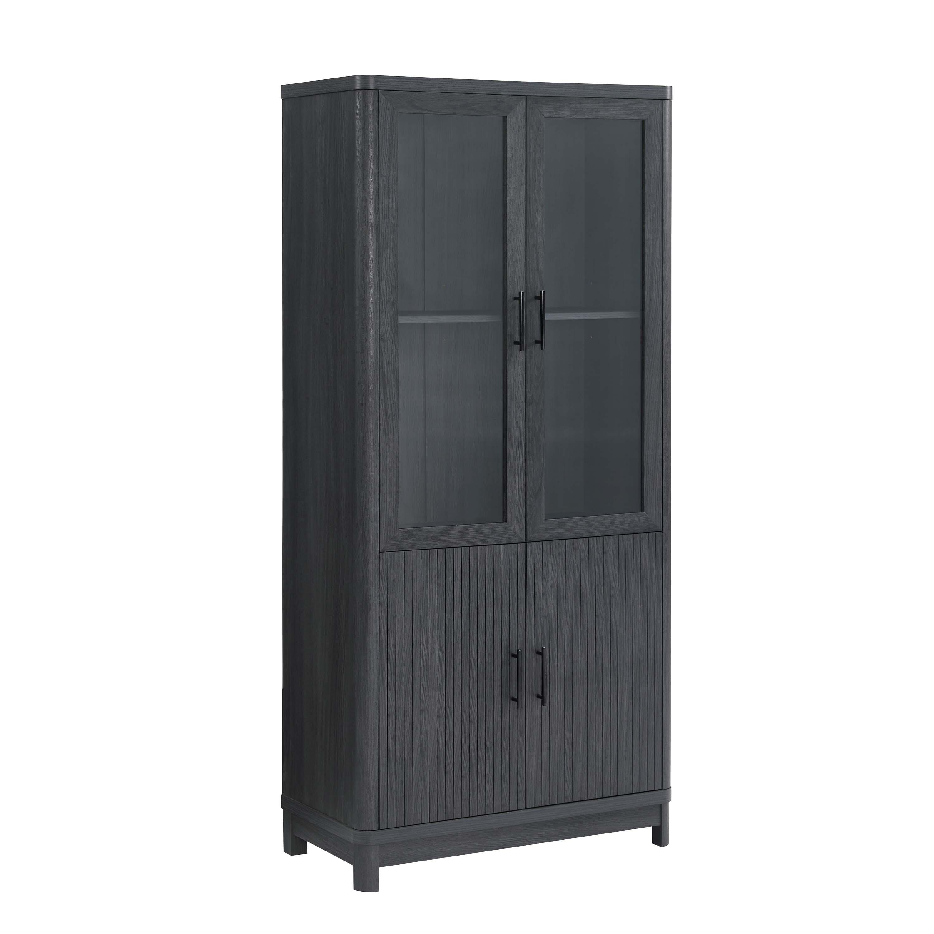 Manhattan Comfort Jodie 68" Bookcase With Tempered Glass Doors, Charcoal Gray, large