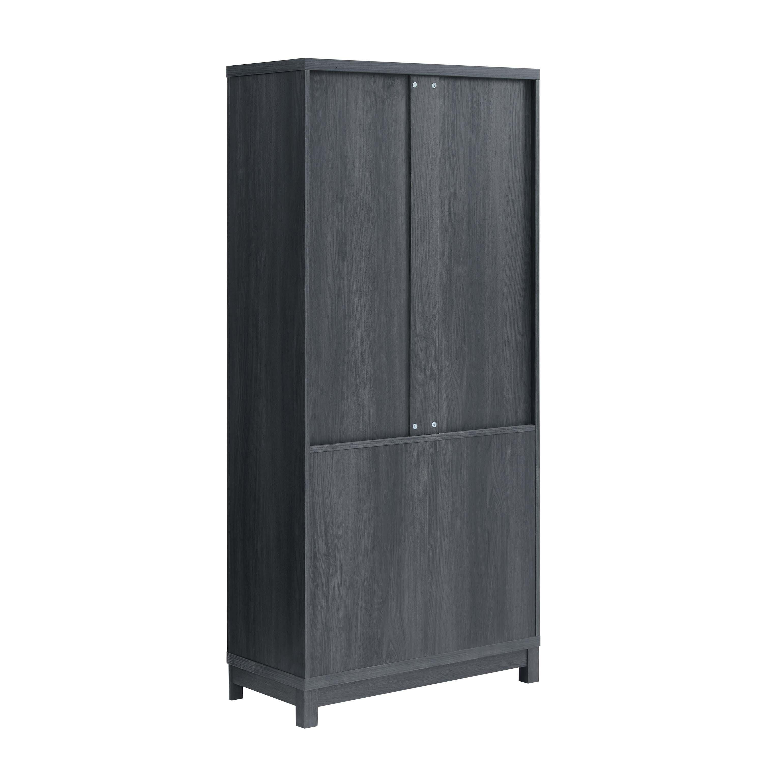 Manhattan Comfort Jodie 68" Bookcase With Tempered Glass Doors, Charcoal Gray, large