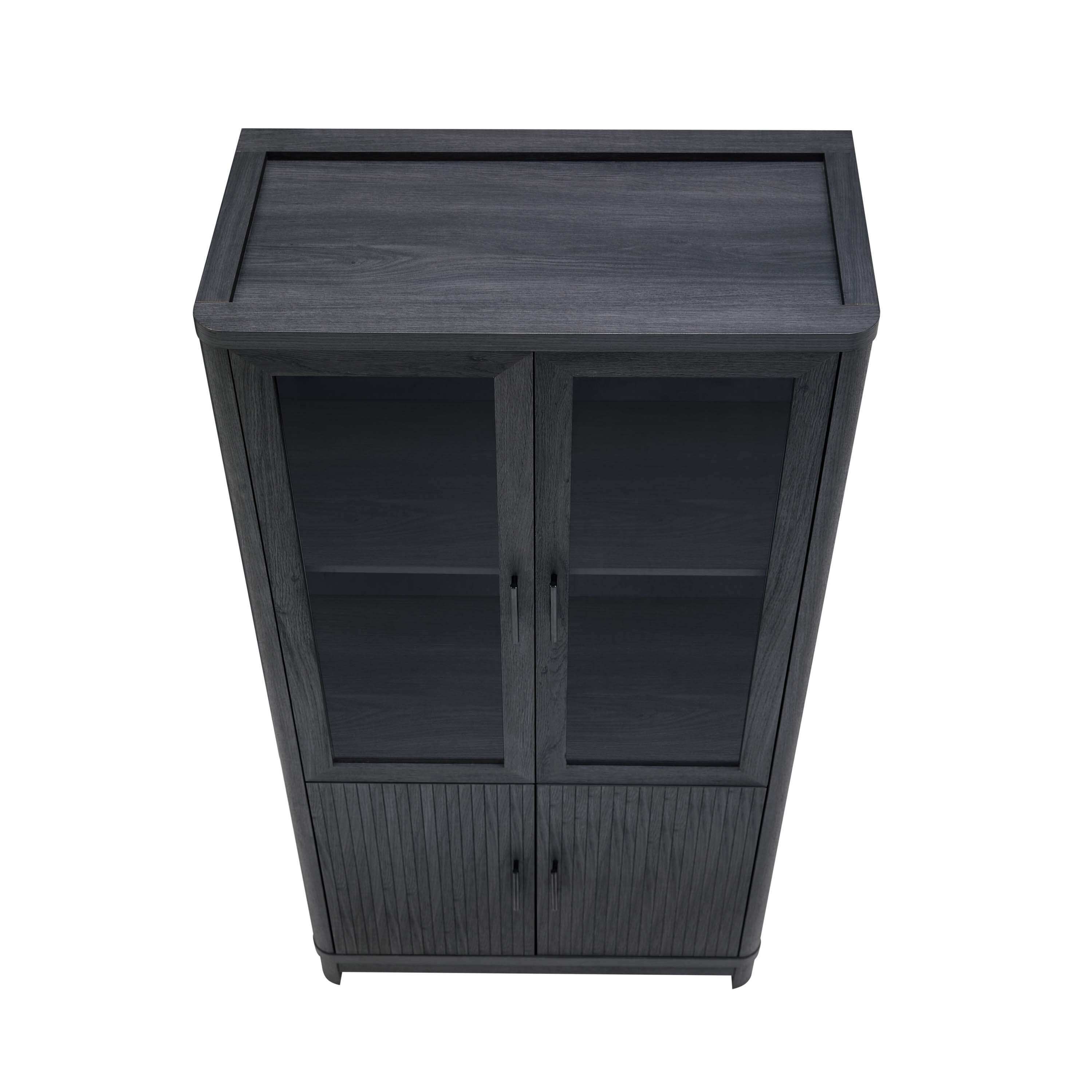 Manhattan Comfort Jodie 68" Bookcase With Tempered Glass Doors, Charcoal Gray, large