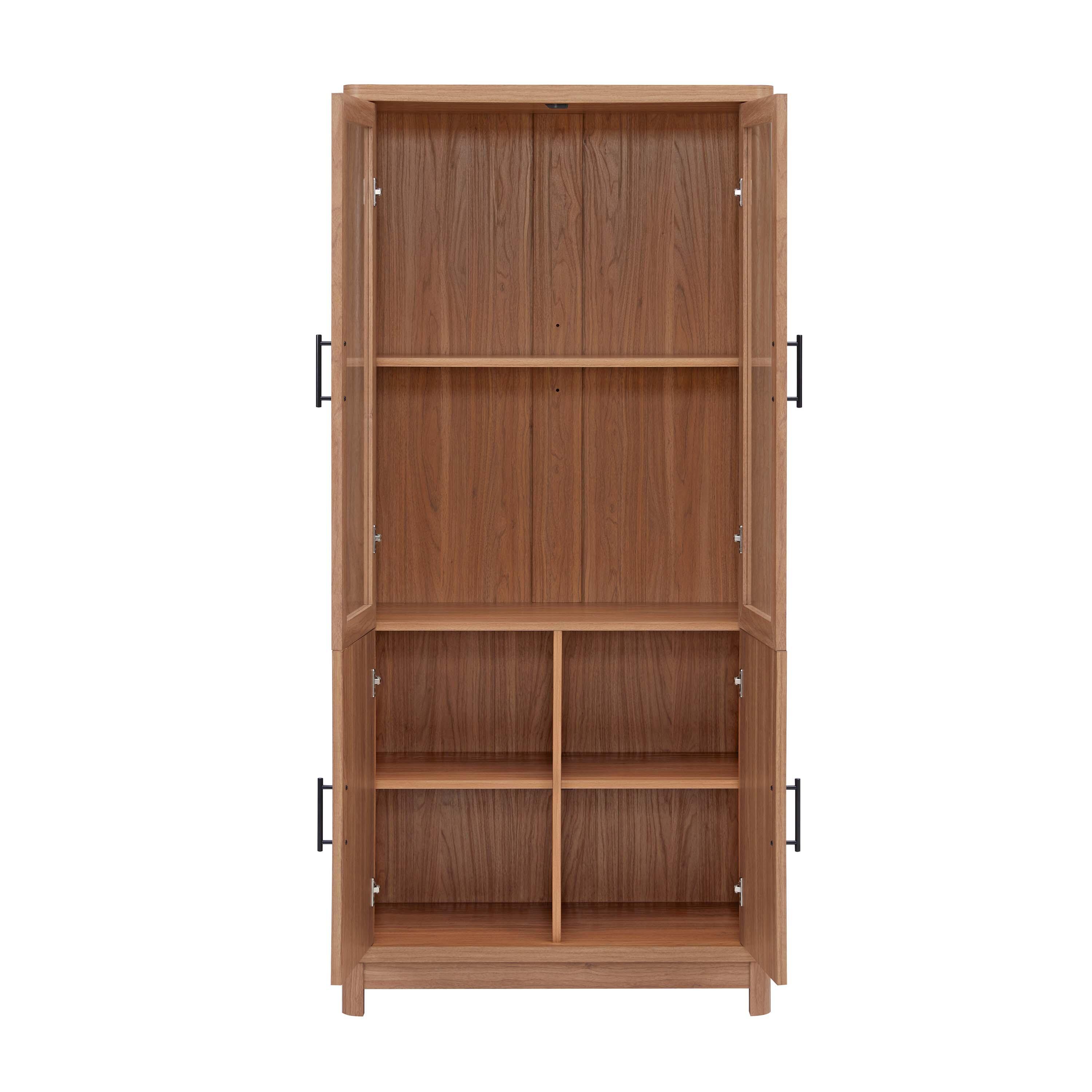 Manhattan Comfort Jodie 68" Bookcase With Tempered Glass Doors, Maple, large