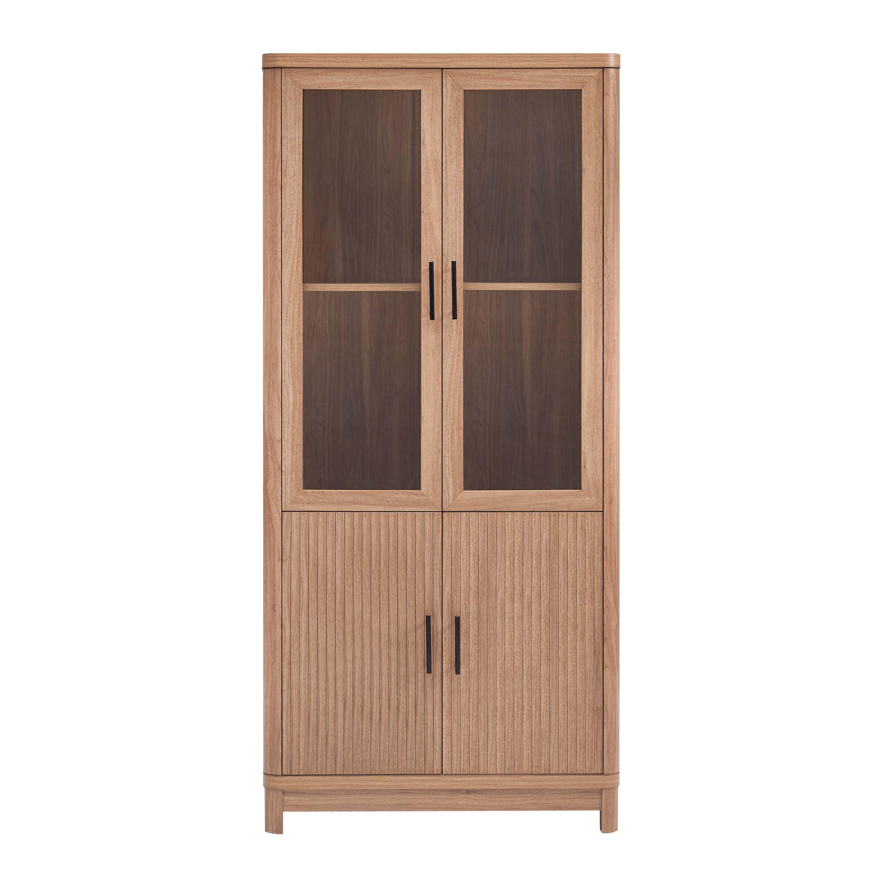 Manhattan Comfort Jodie 68" Bookcase With Tempered Glass Doors, Maple, large