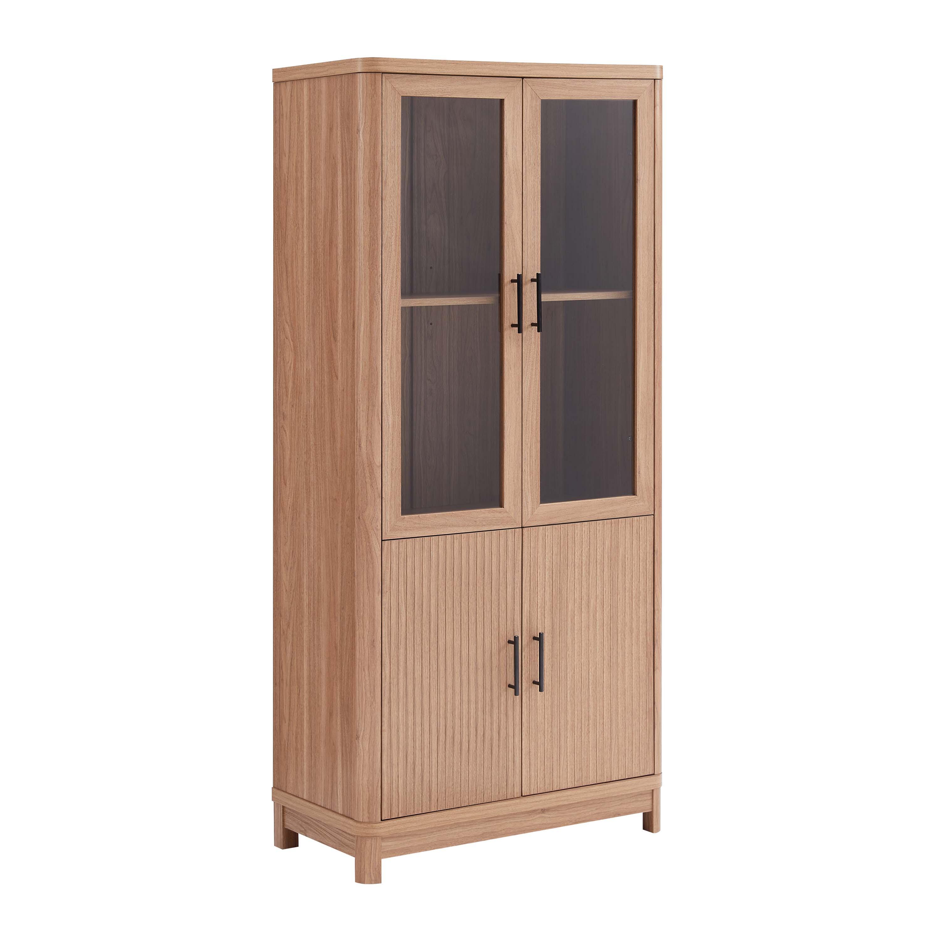 Manhattan Comfort Jodie 68" Bookcase With Tempered Glass Doors, Maple, large