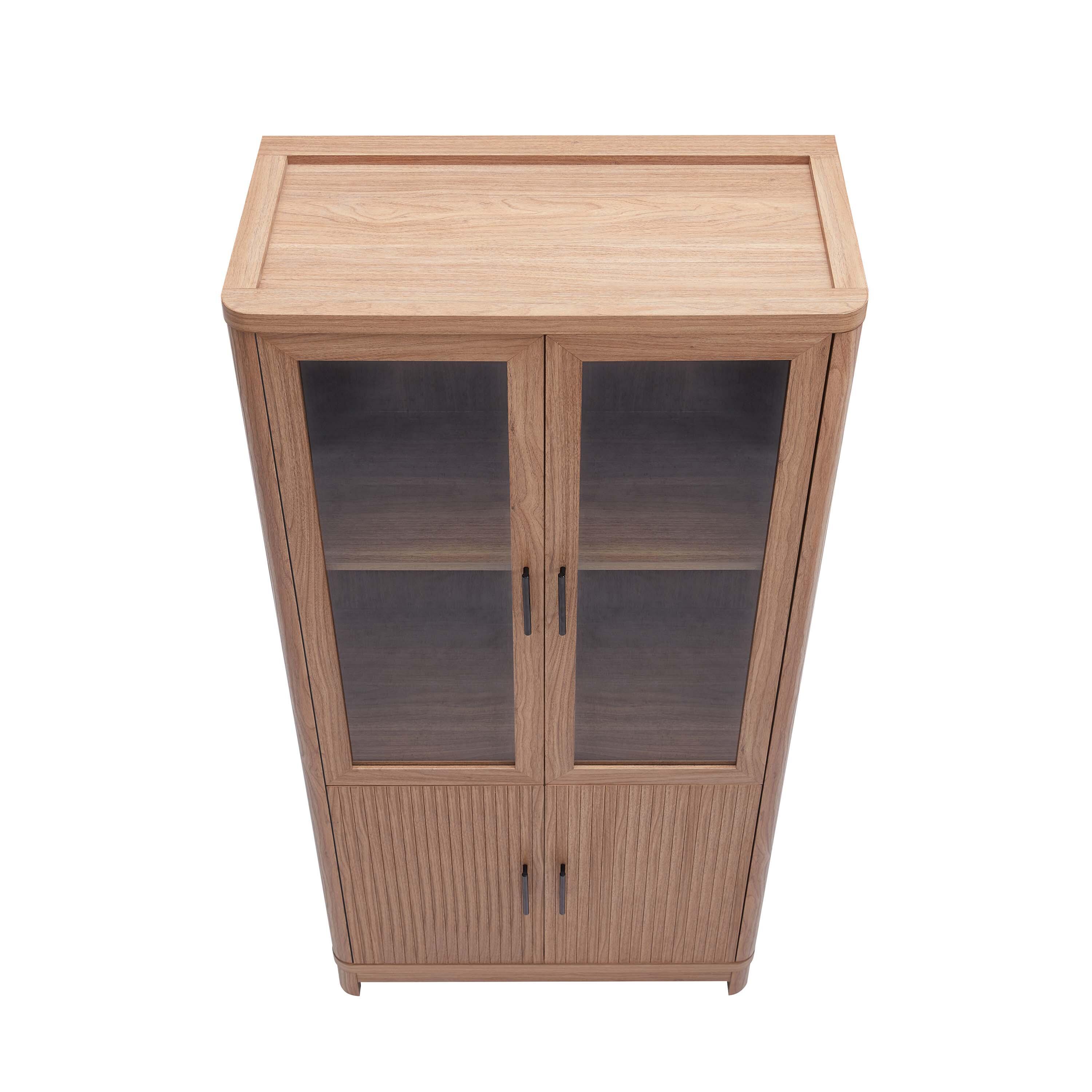 Manhattan Comfort Jodie 68" Bookcase With Tempered Glass Doors, Maple, large