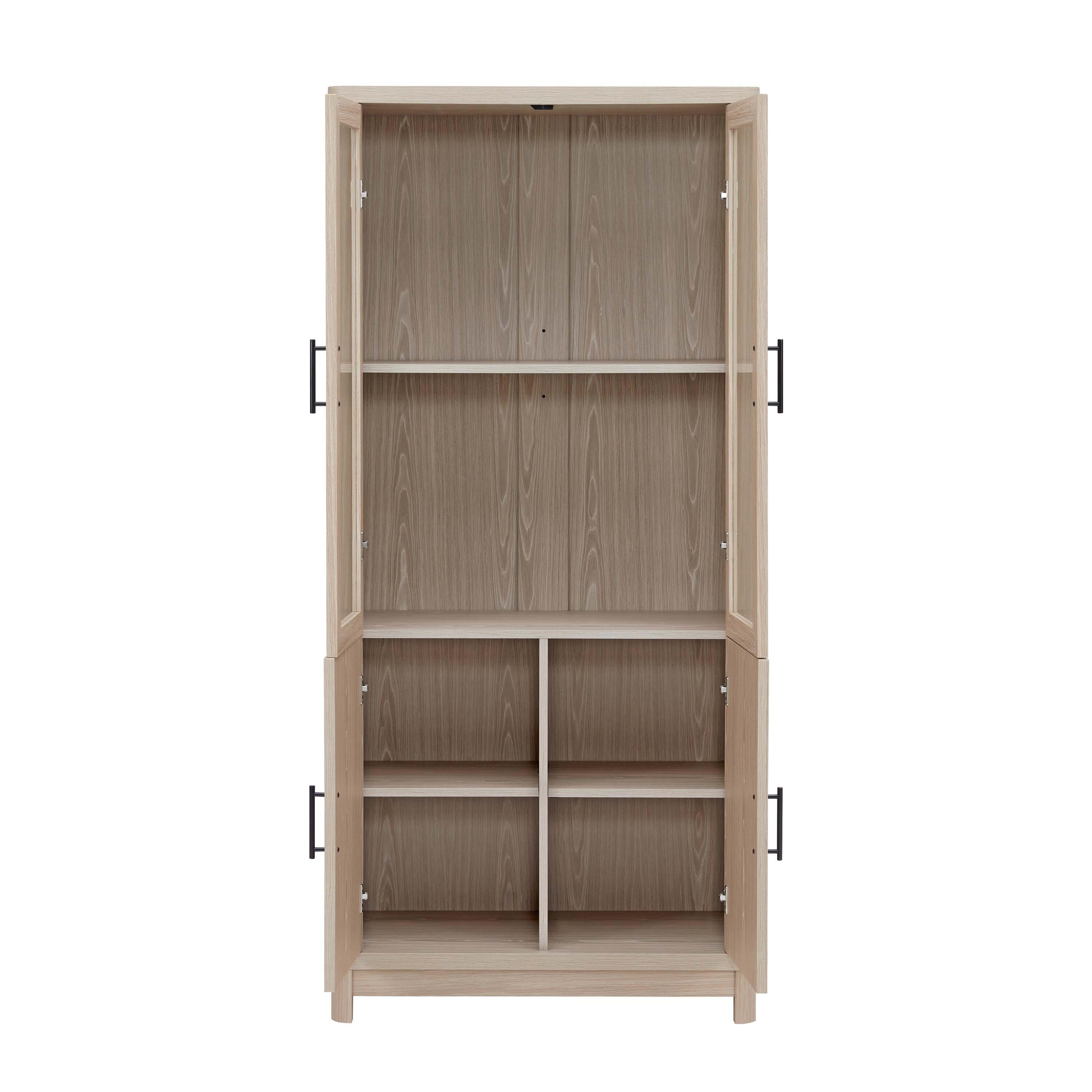 Manhattan Comfort Jodie 68" Bookcase With Tempered Glass Doors, White Washed Oak, large