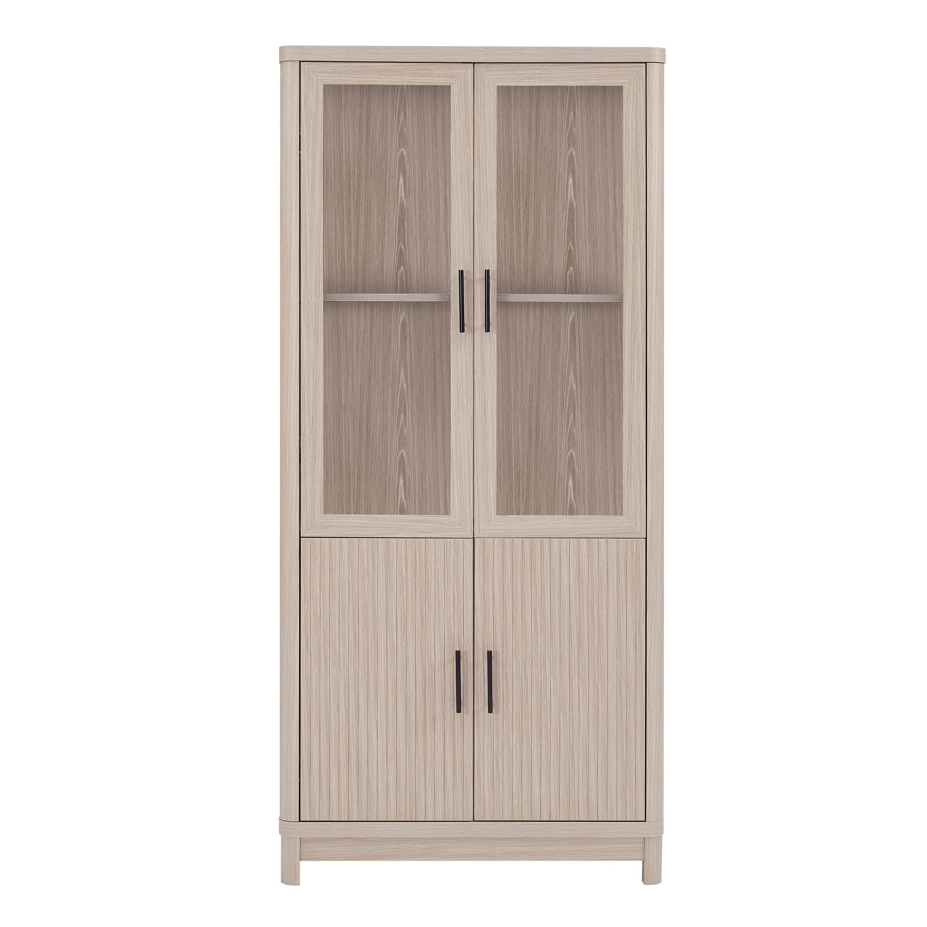 Manhattan Comfort Jodie 68" Bookcase With Tempered Glass Doors, White Washed Oak, large