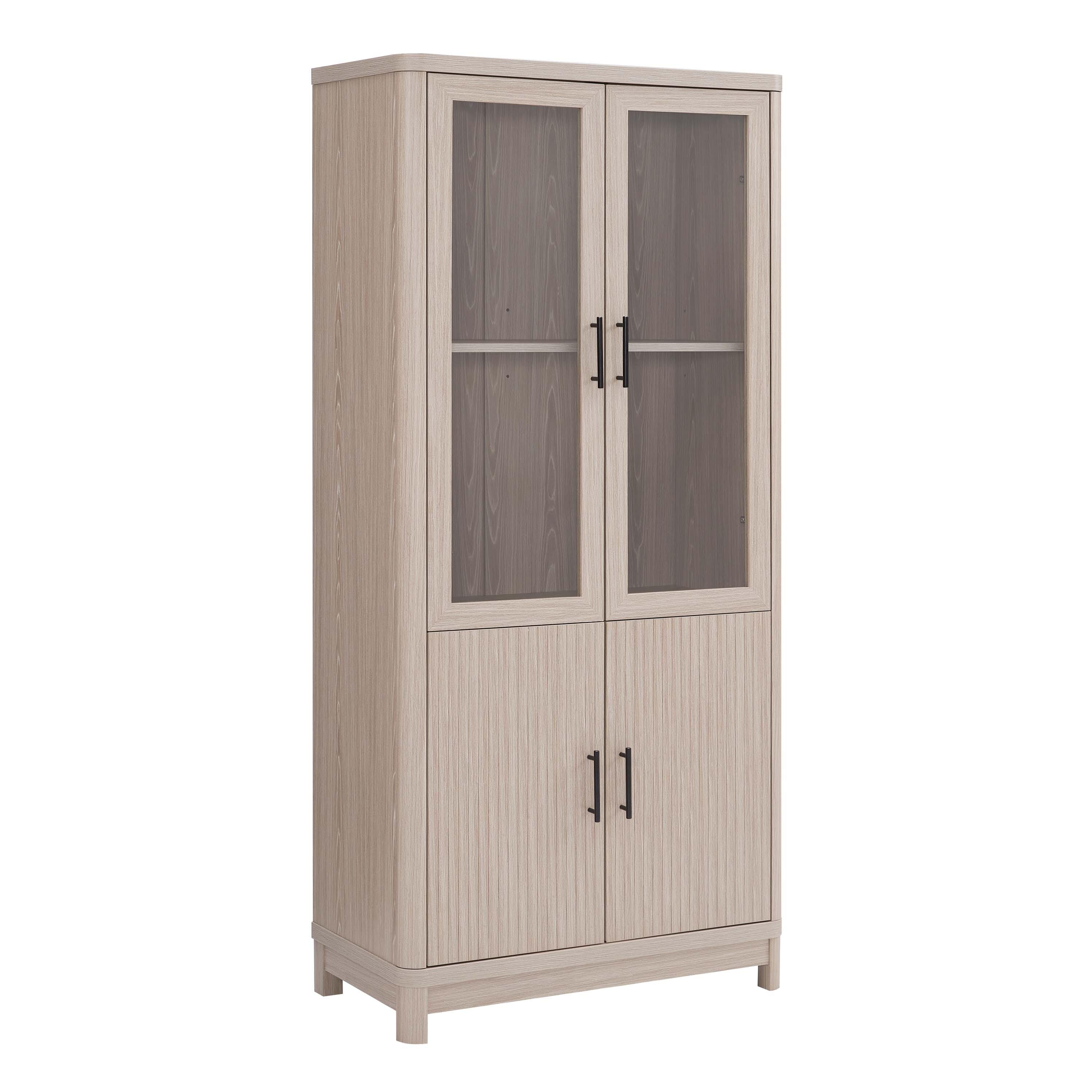 Manhattan Comfort Jodie 68" Bookcase With Tempered Glass Doors, White Washed Oak, large