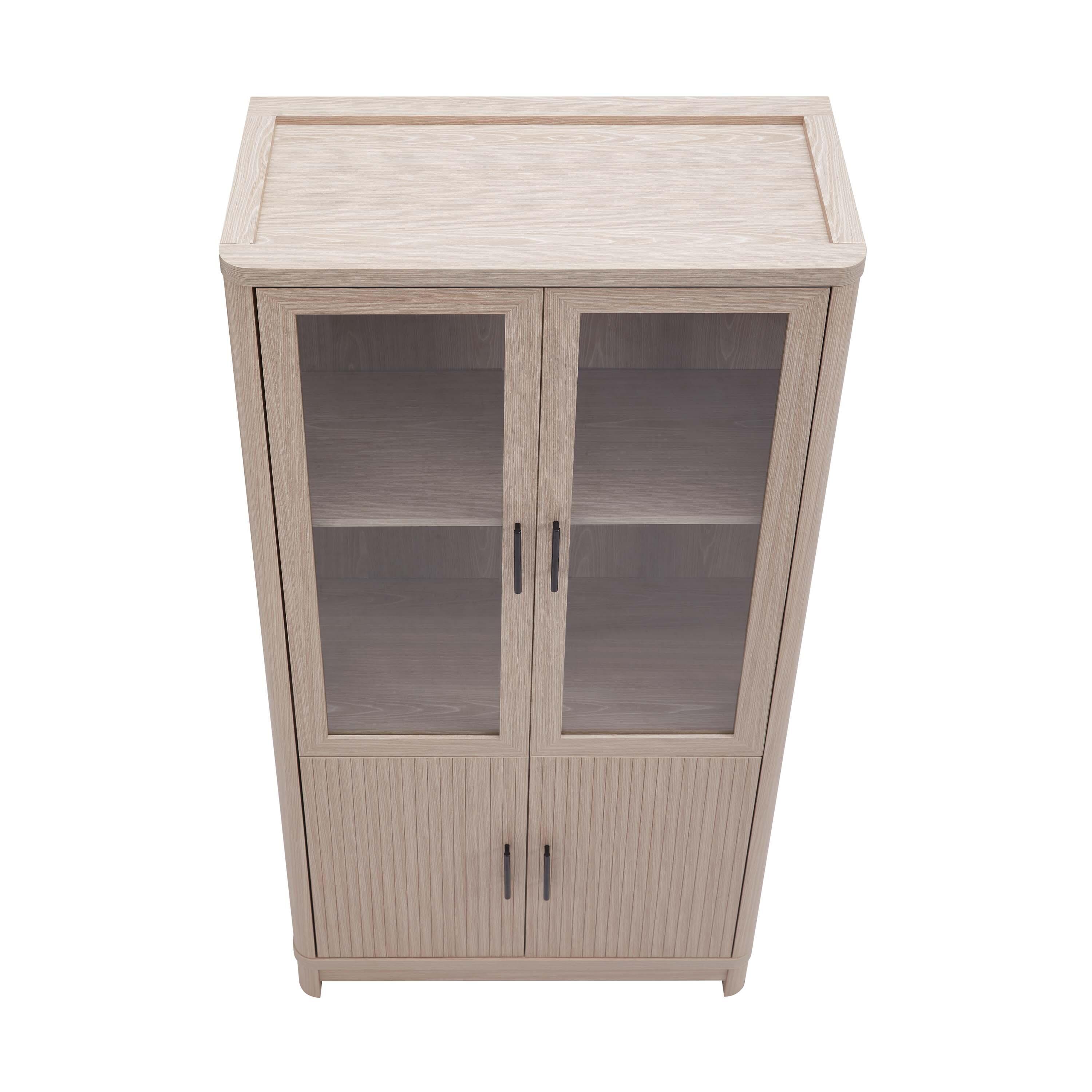 Manhattan Comfort Jodie 68" Bookcase With Tempered Glass Doors, White Washed Oak, large