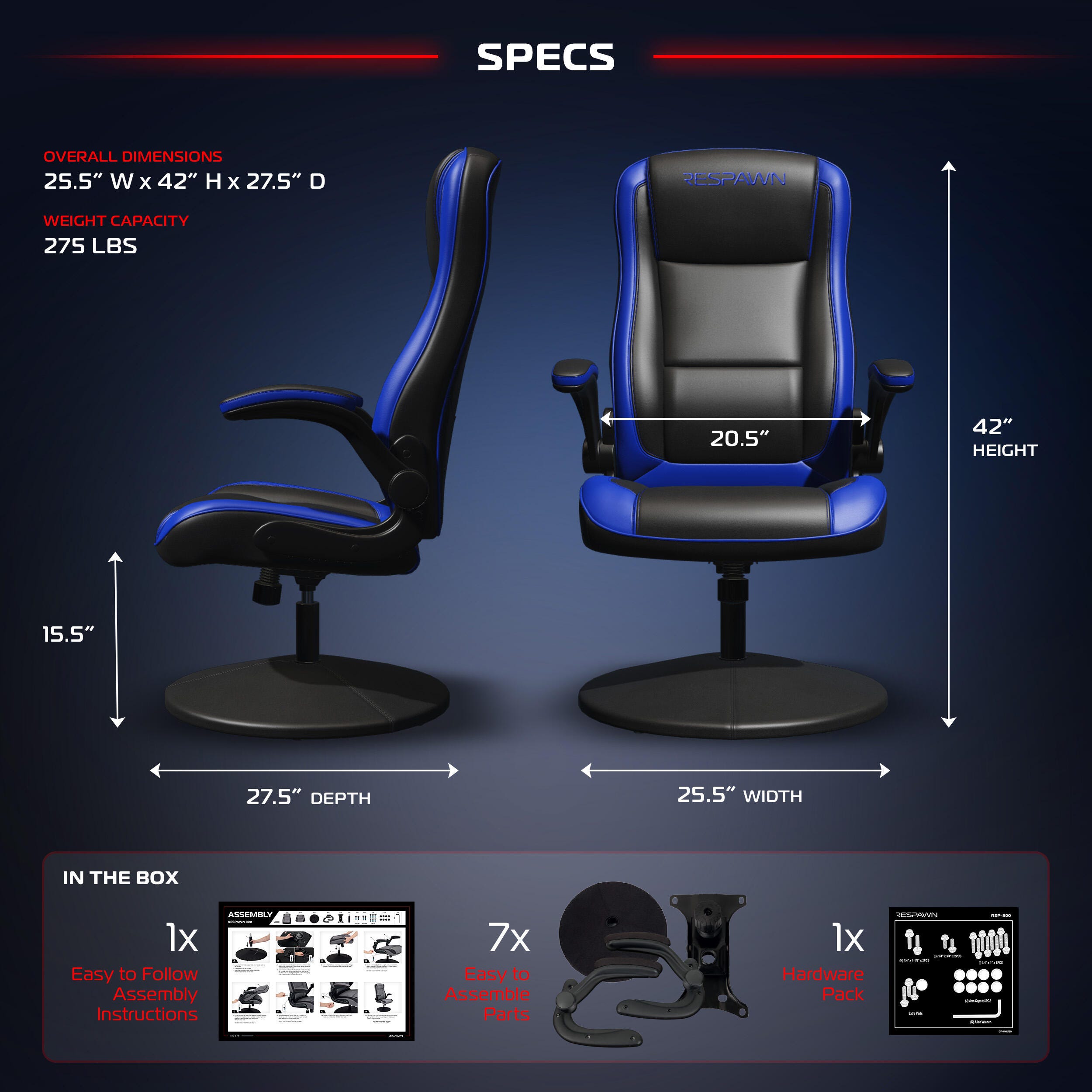 RESPAWN 800 Gaming Chair, Black/Blue, large