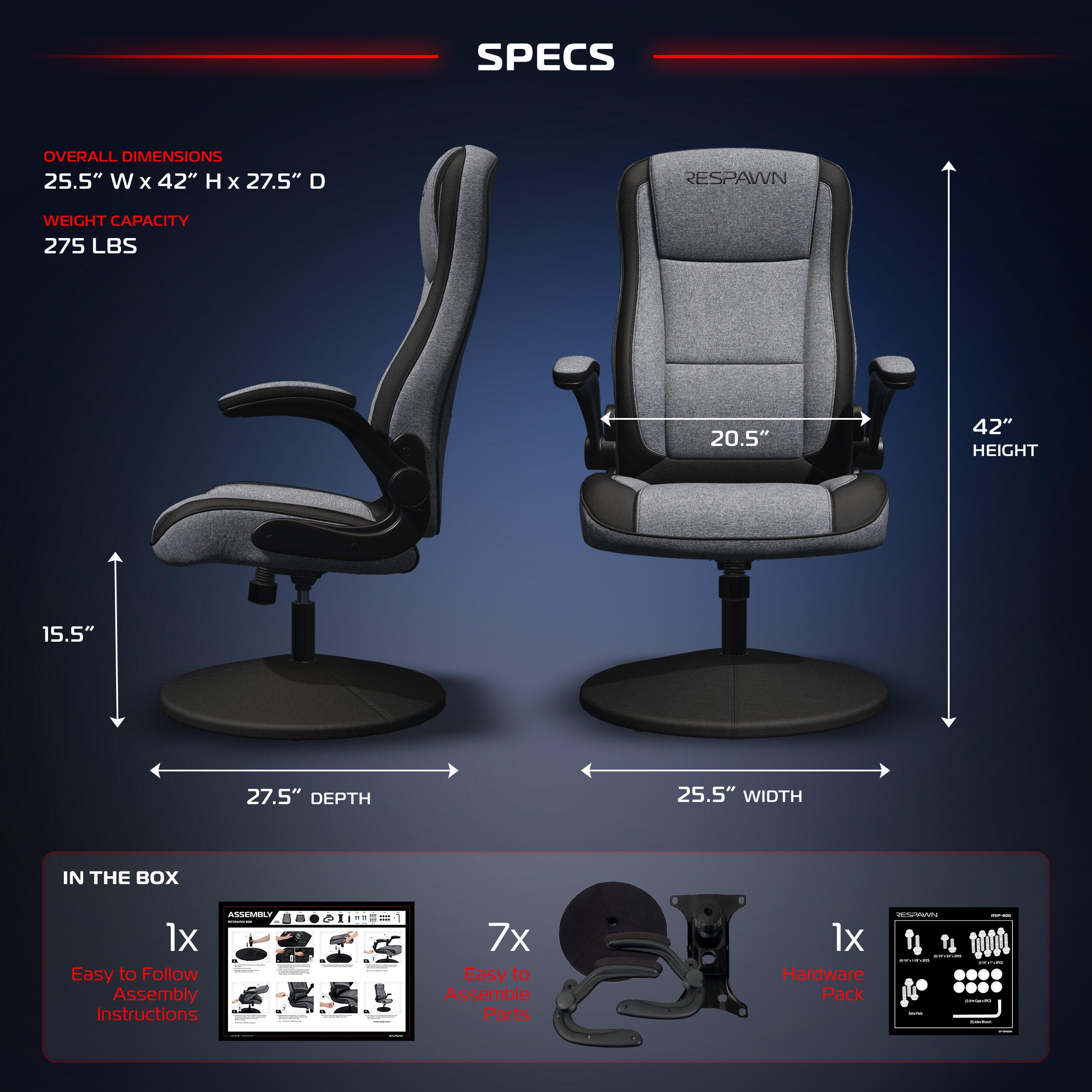 RESPAWN 800 Gaming Chair, Gray/Black, large