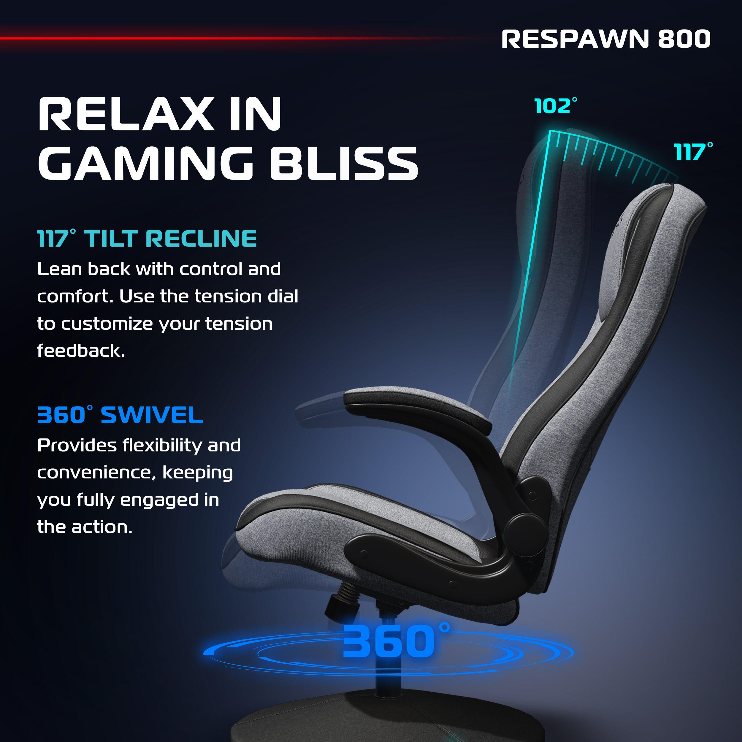 RESPAWN 800 Gaming Chair, Gray/Black, large