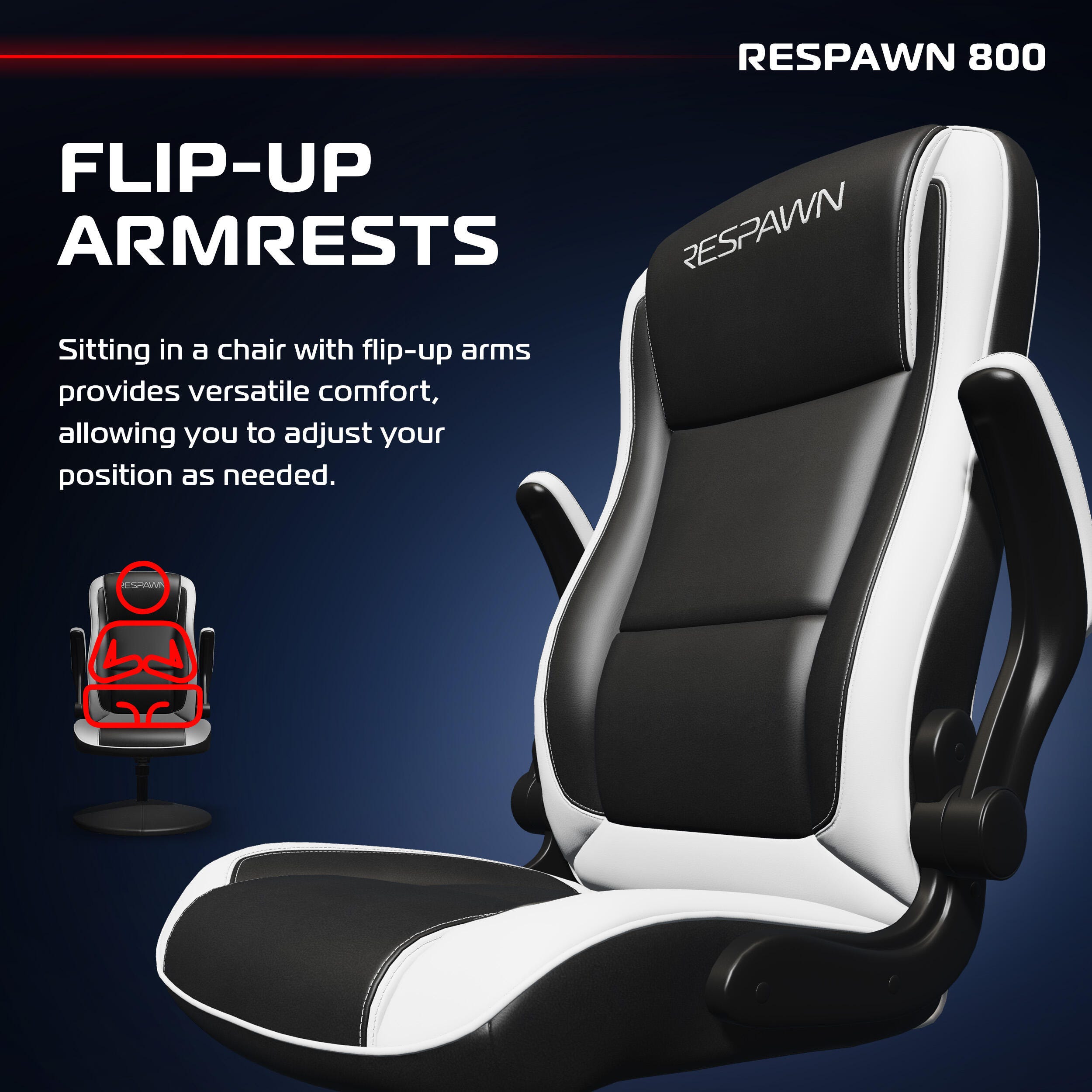 RESPAWN 800 Gaming Chair, Black/White, large