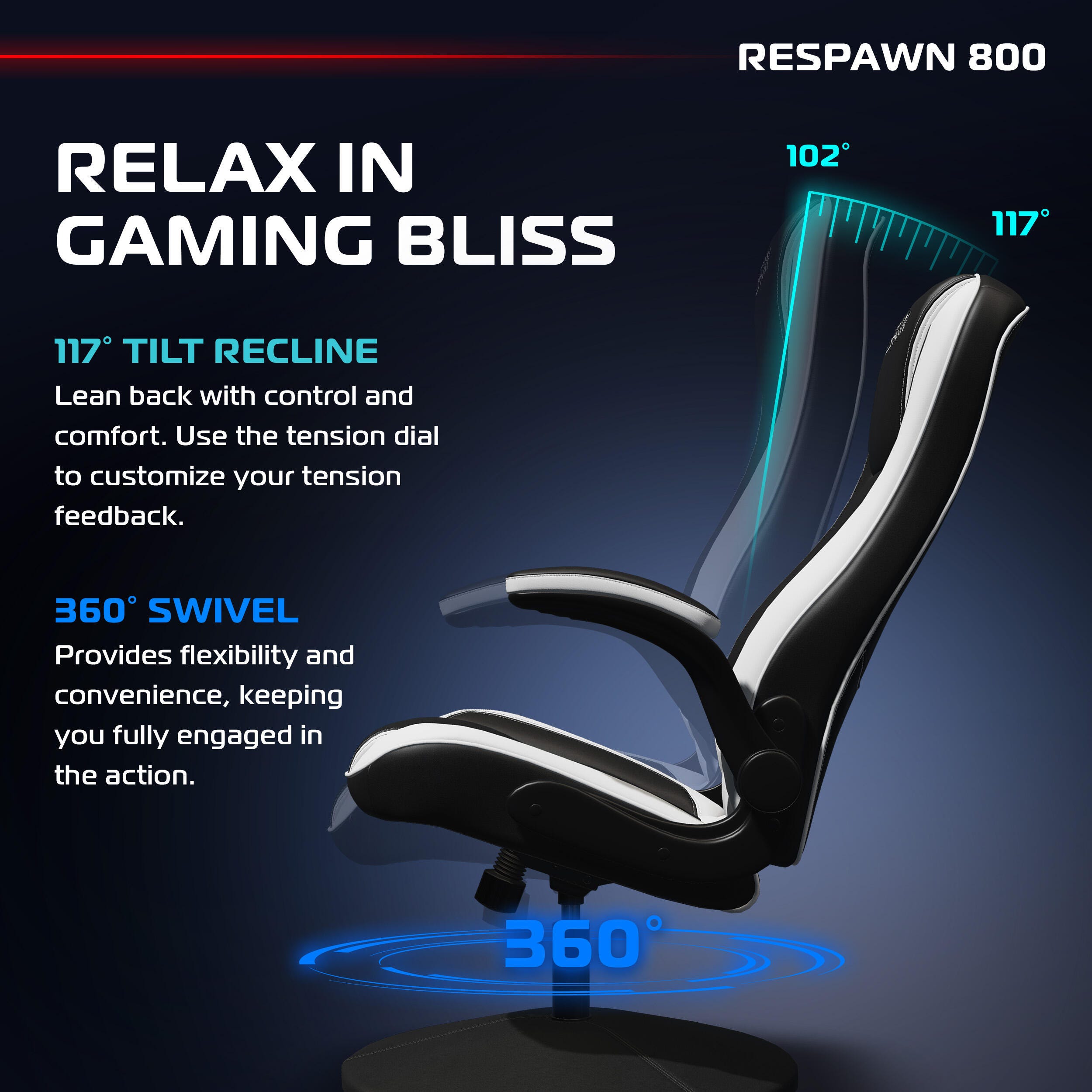 RESPAWN 800 Gaming Chair, Black/White, large
