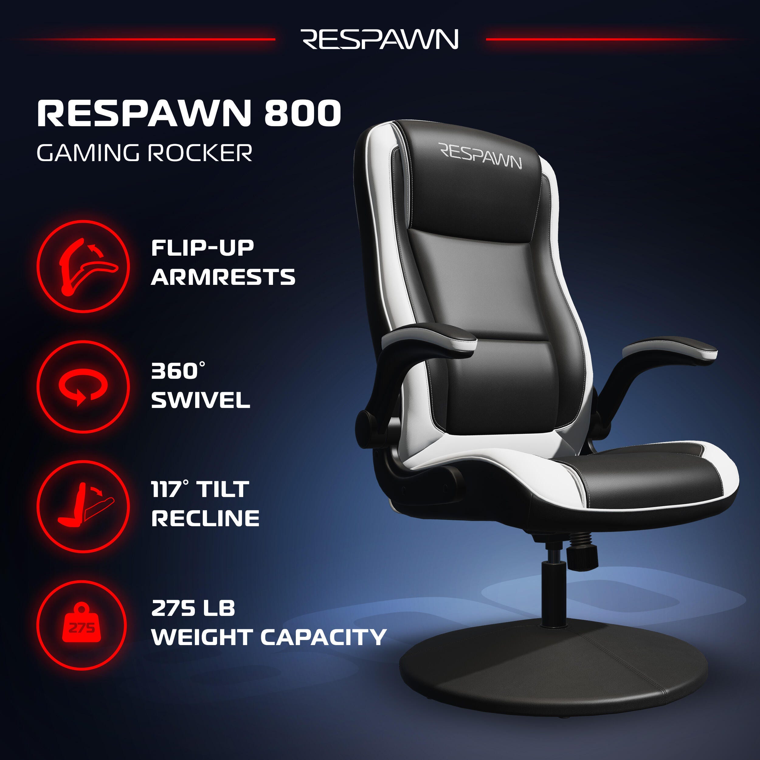 RESPAWN 800 Gaming Chair, Black/White, large