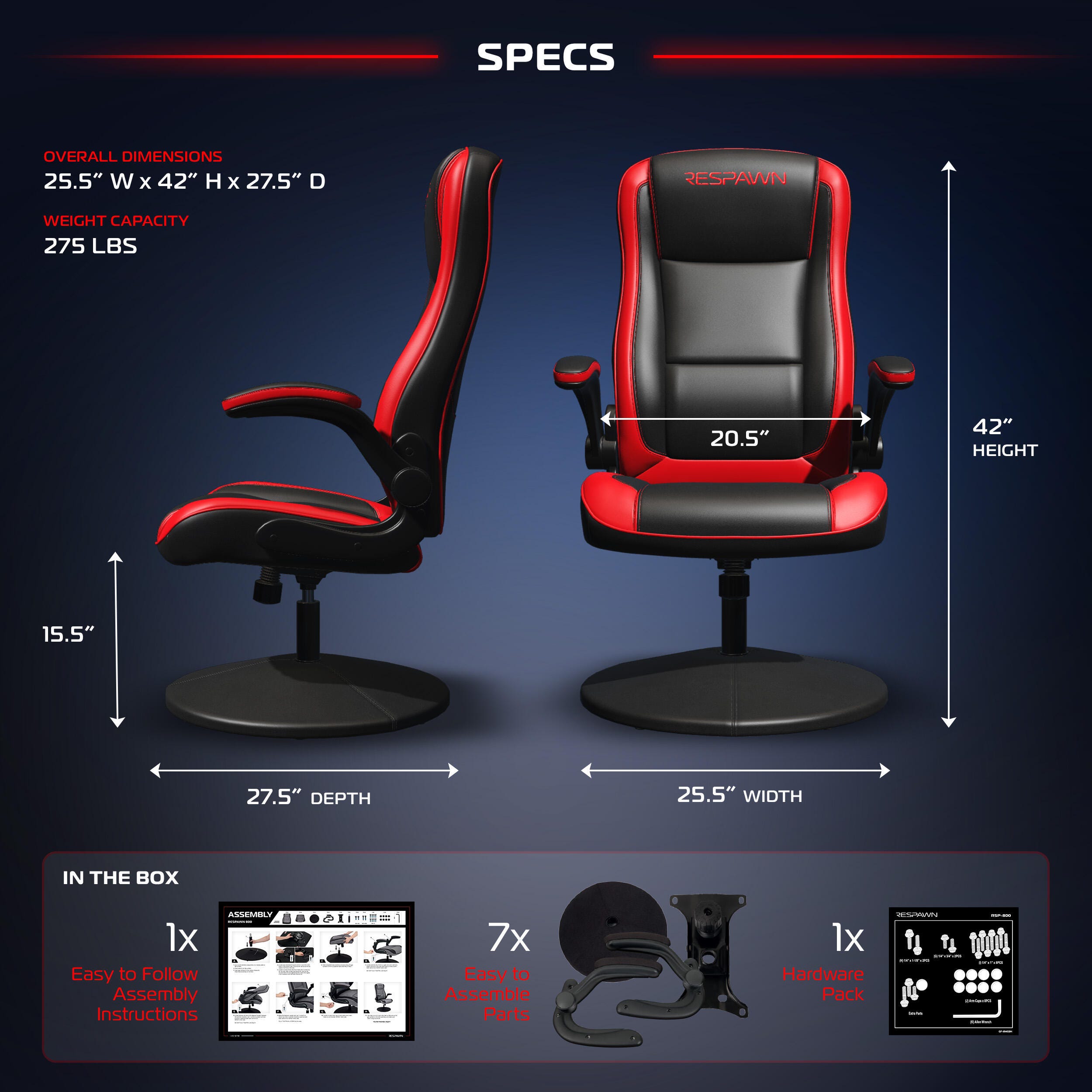 RESPAWN 800 Gaming Chair, Black/Red, large