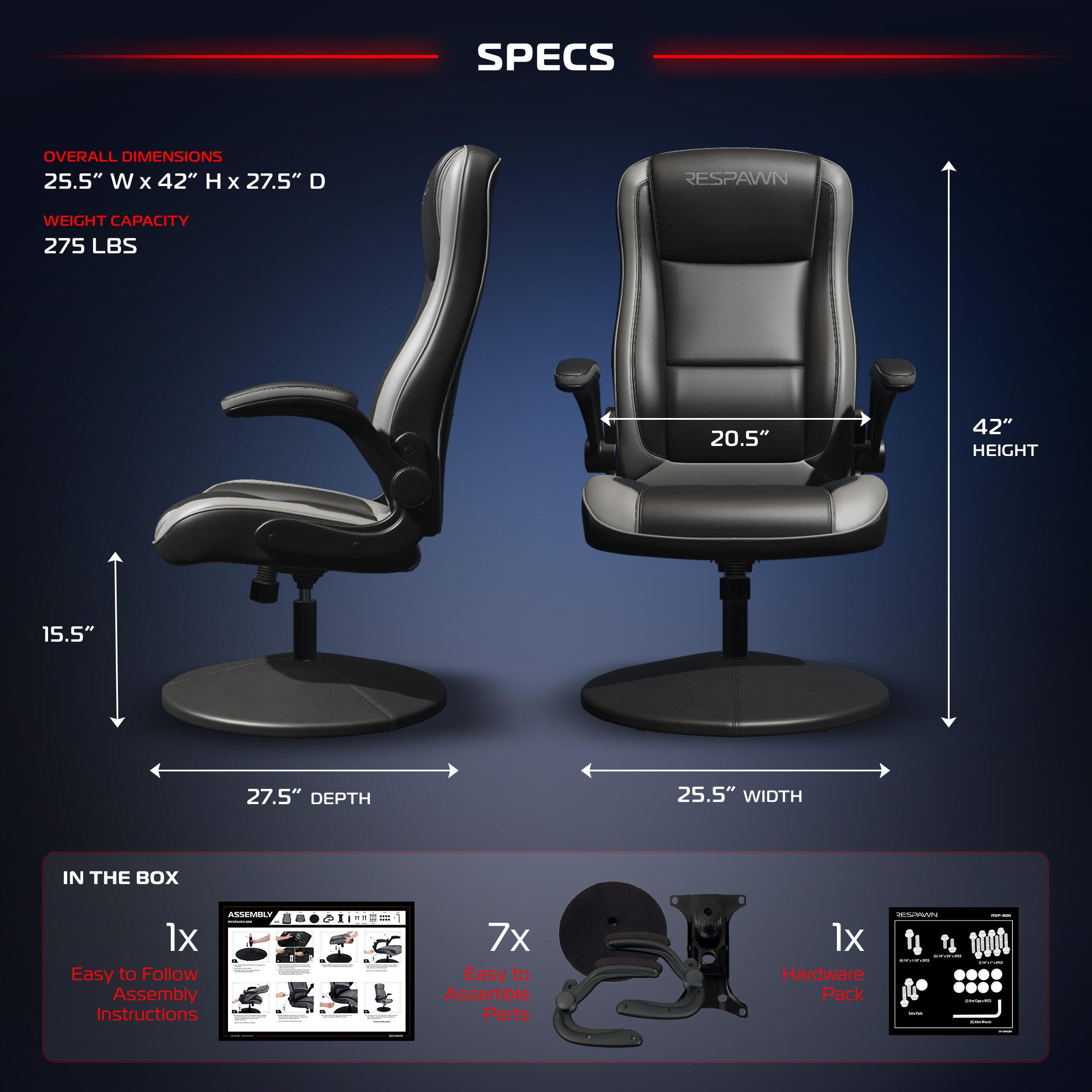 RESPAWN 800 Gaming Chair, Black/Gray, large