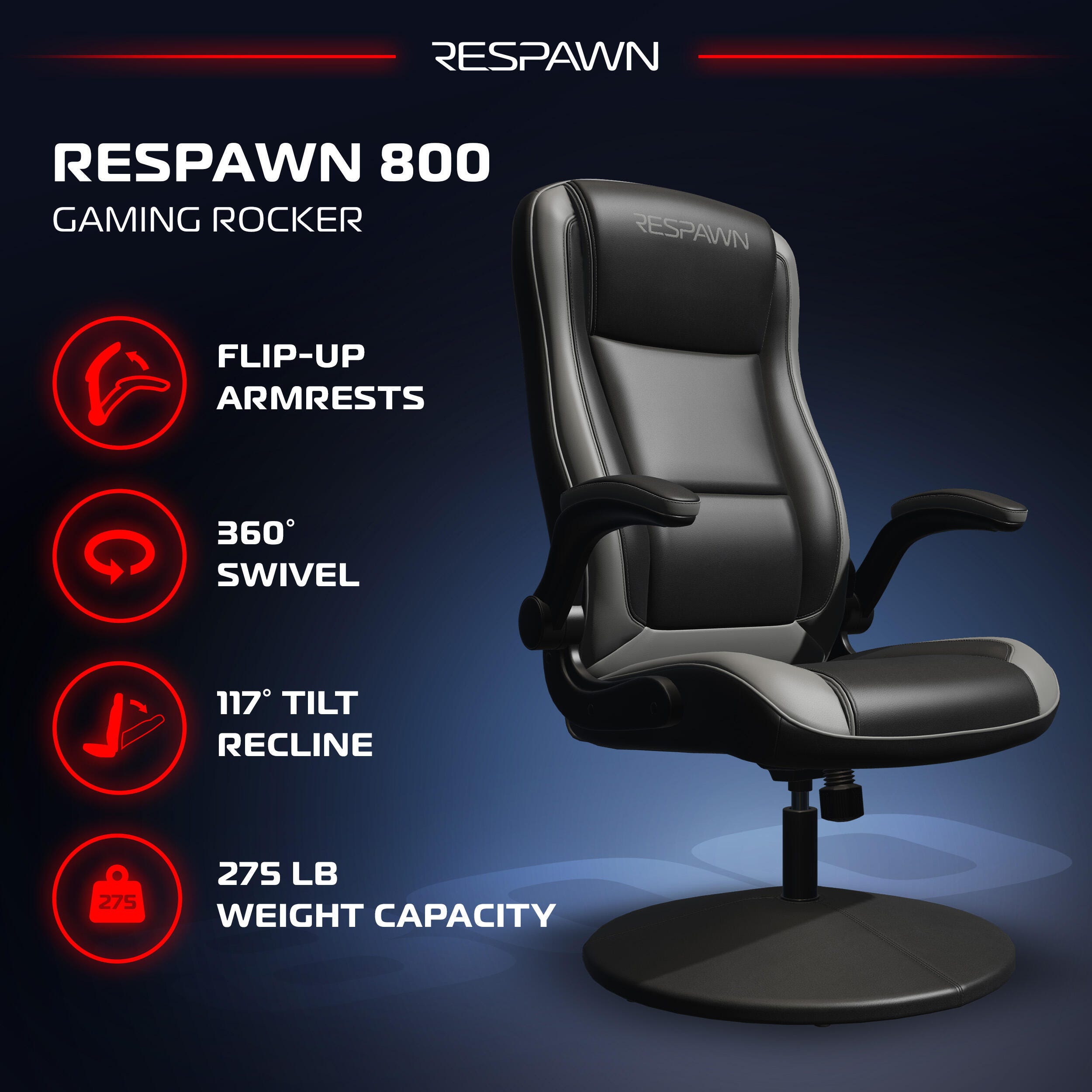 RESPAWN 800 Gaming Chair, Black/Gray, large