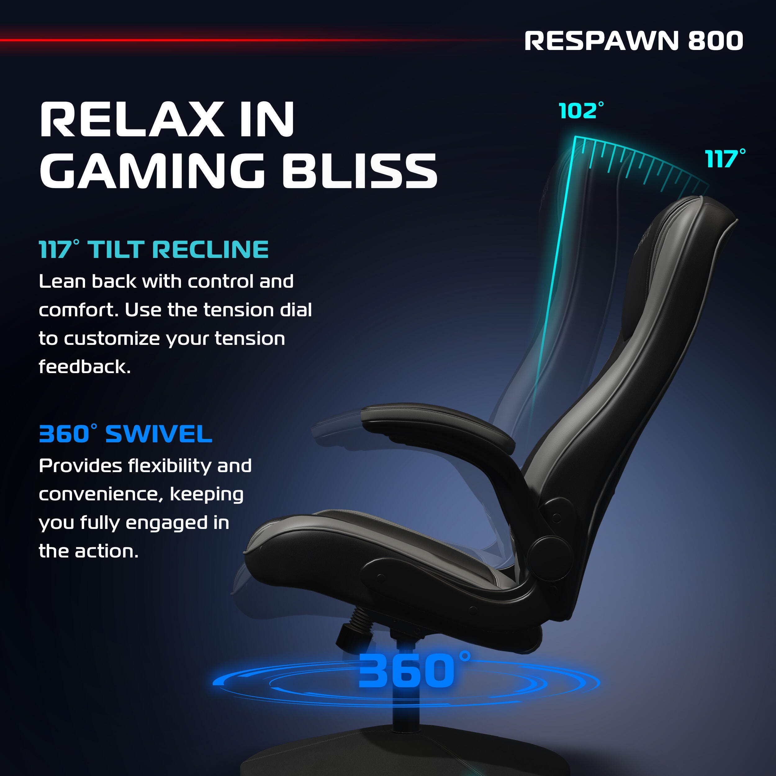 RESPAWN 800 Gaming Chair, Black/Gray, large