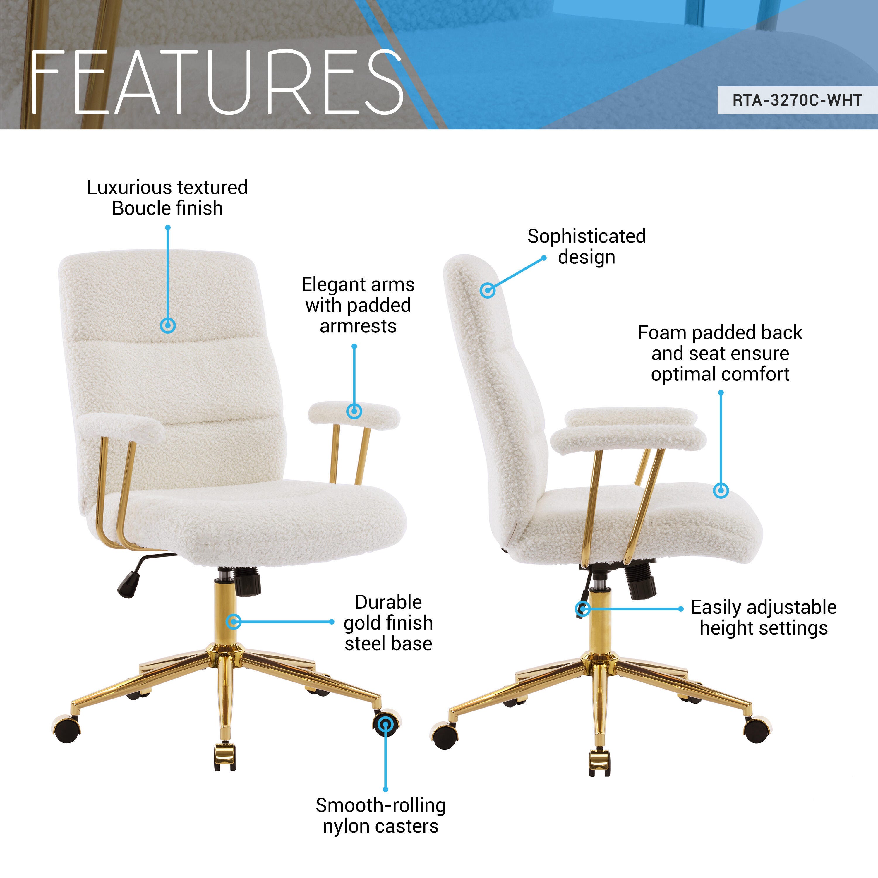 Techni Mobili Home Office Desk Chair, , large