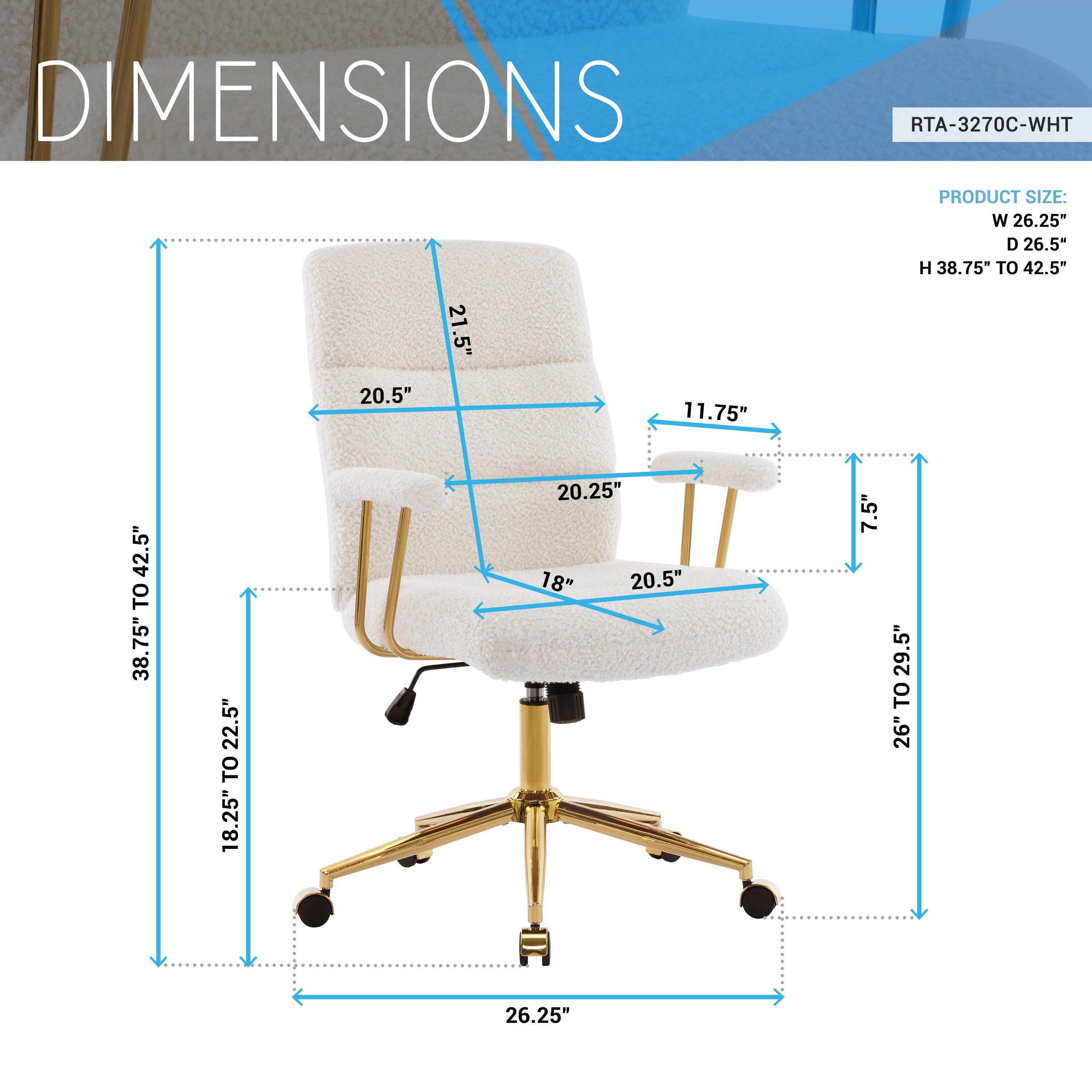 Techni Mobili Home Office Desk Chair, , large
