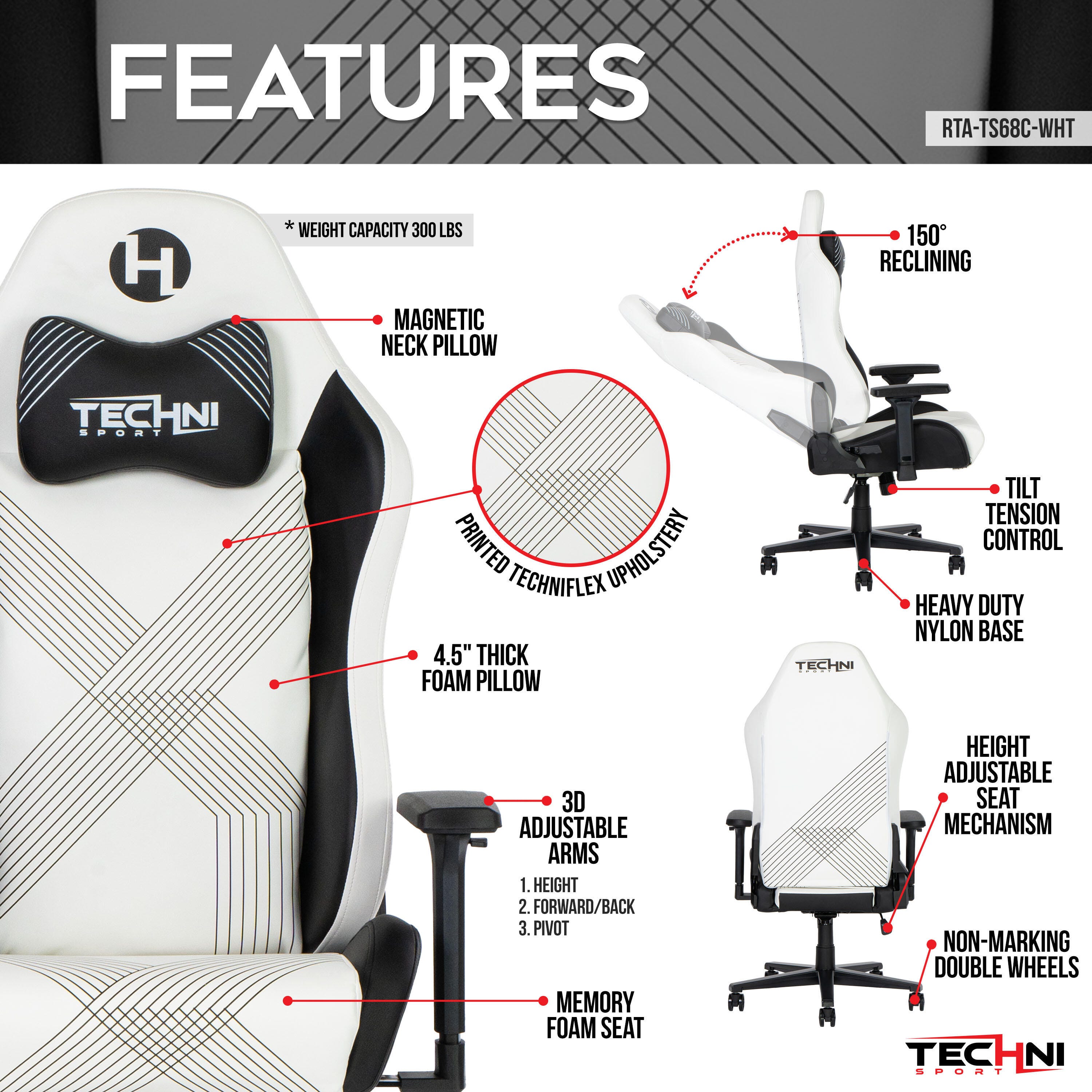 Techni Sport Comfort Edge Gaming Chair, , large