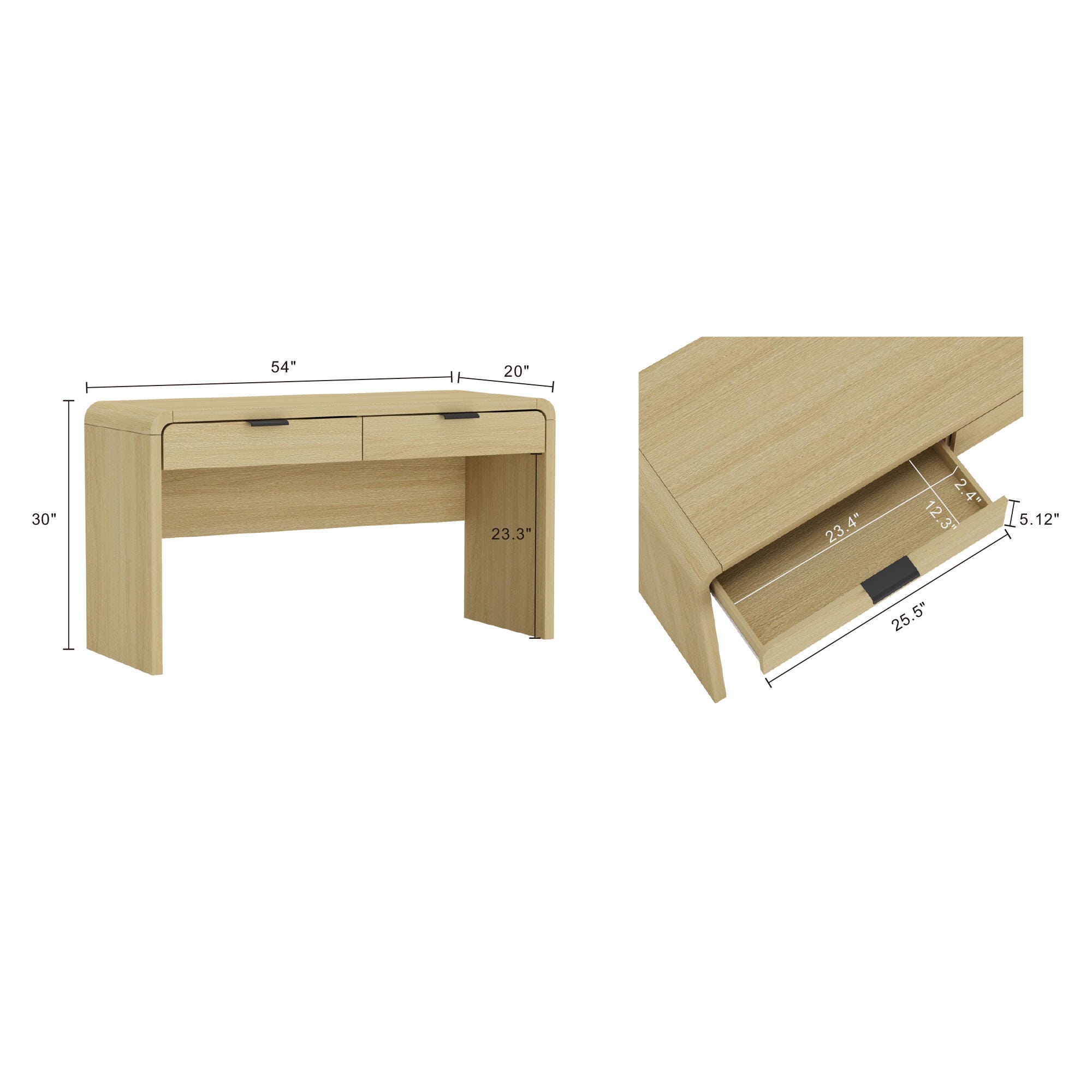 Manhattan Comfort Grace 20" Home Office Desk, Natural/Black, large