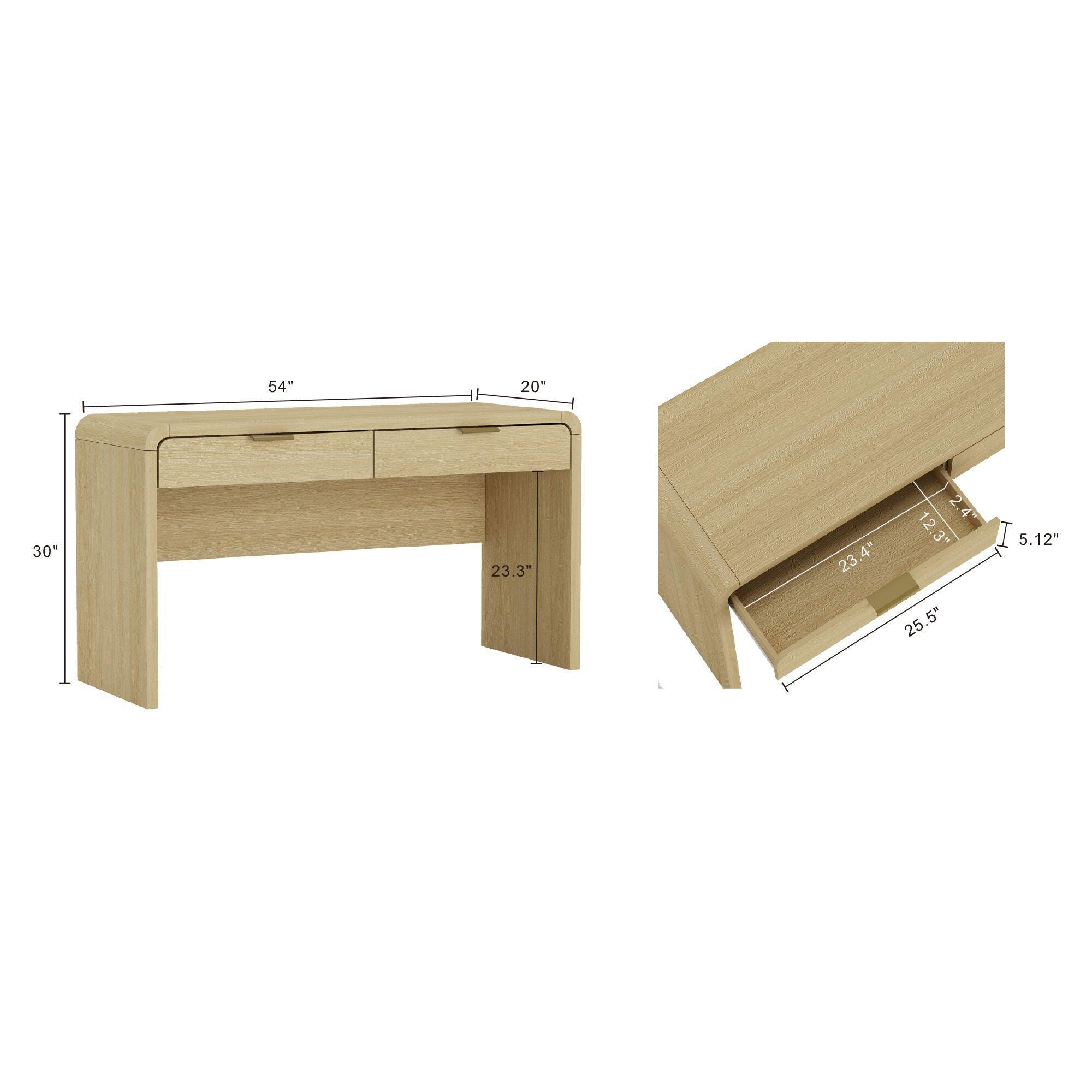 Manhattan Comfort Grace 20" Home Office Desk, Natural/Gold, large
