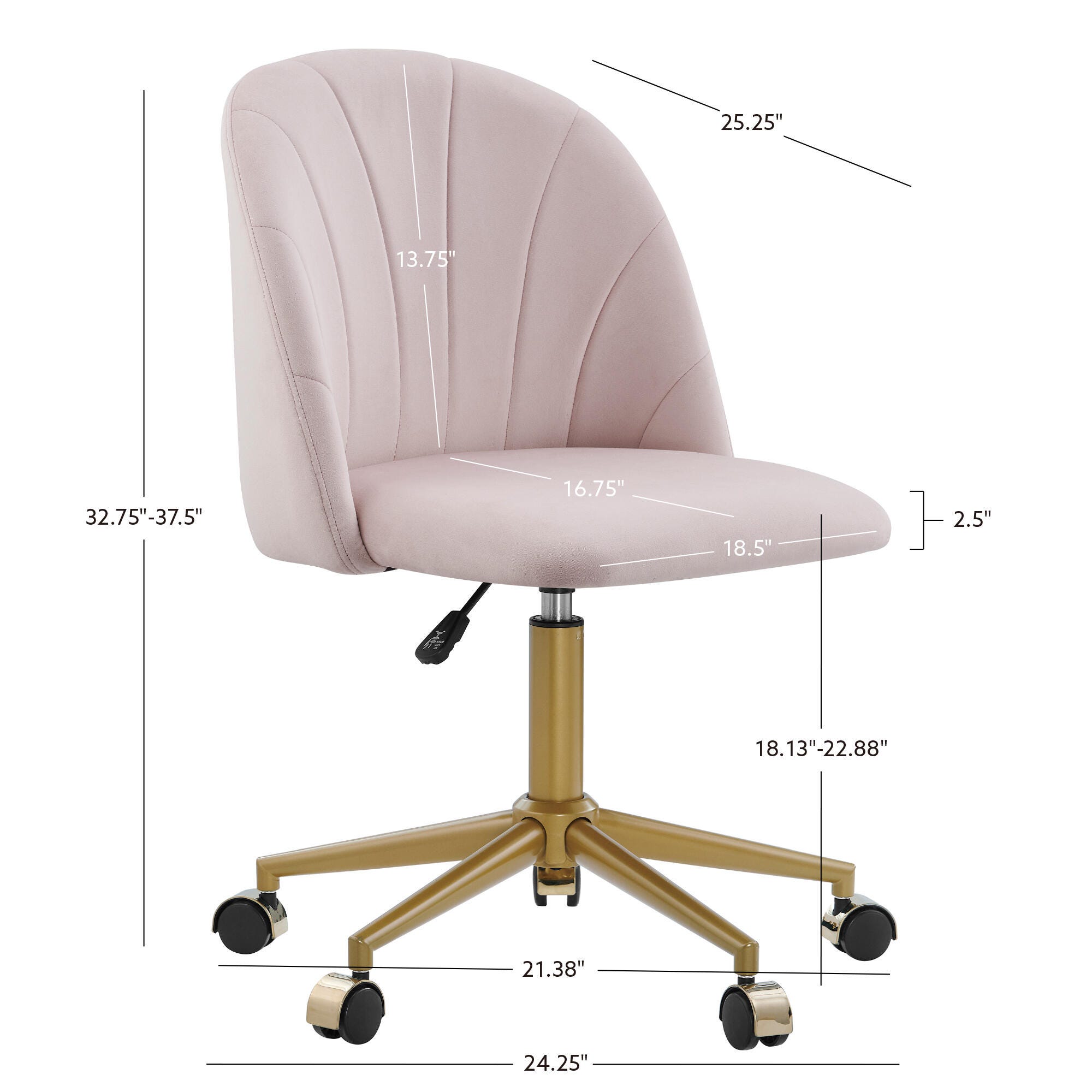 Linon Belle Home Office Desk Chair, Blush Pink, large