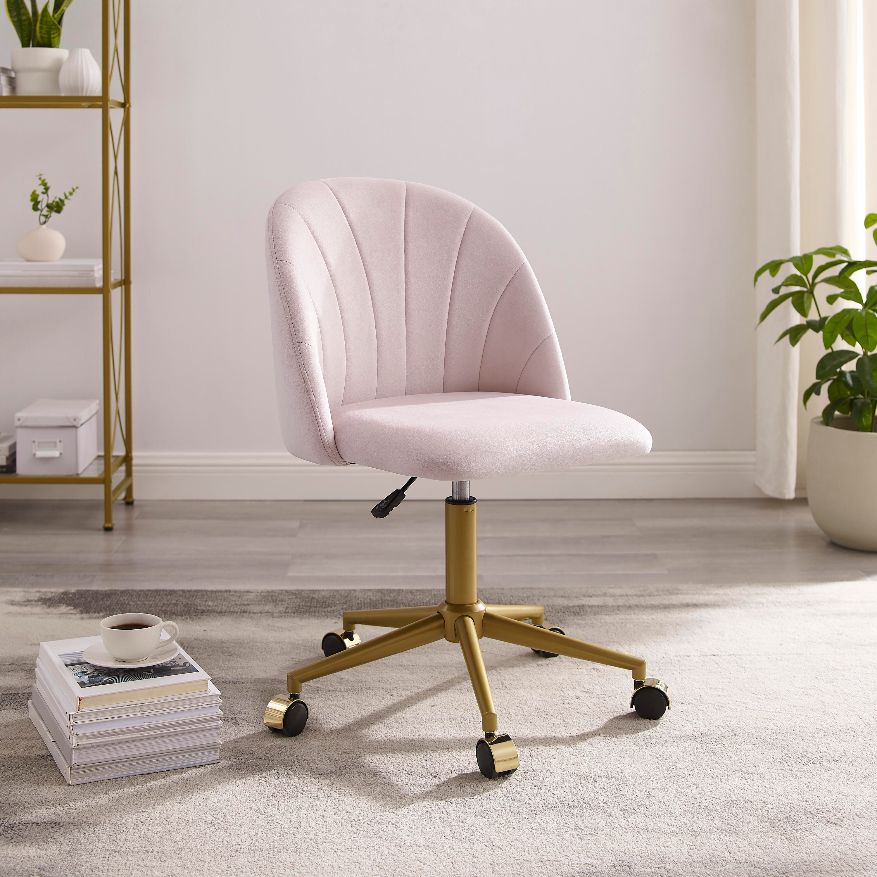 Linon Belle Home Office Desk Chair, Blush Pink, large