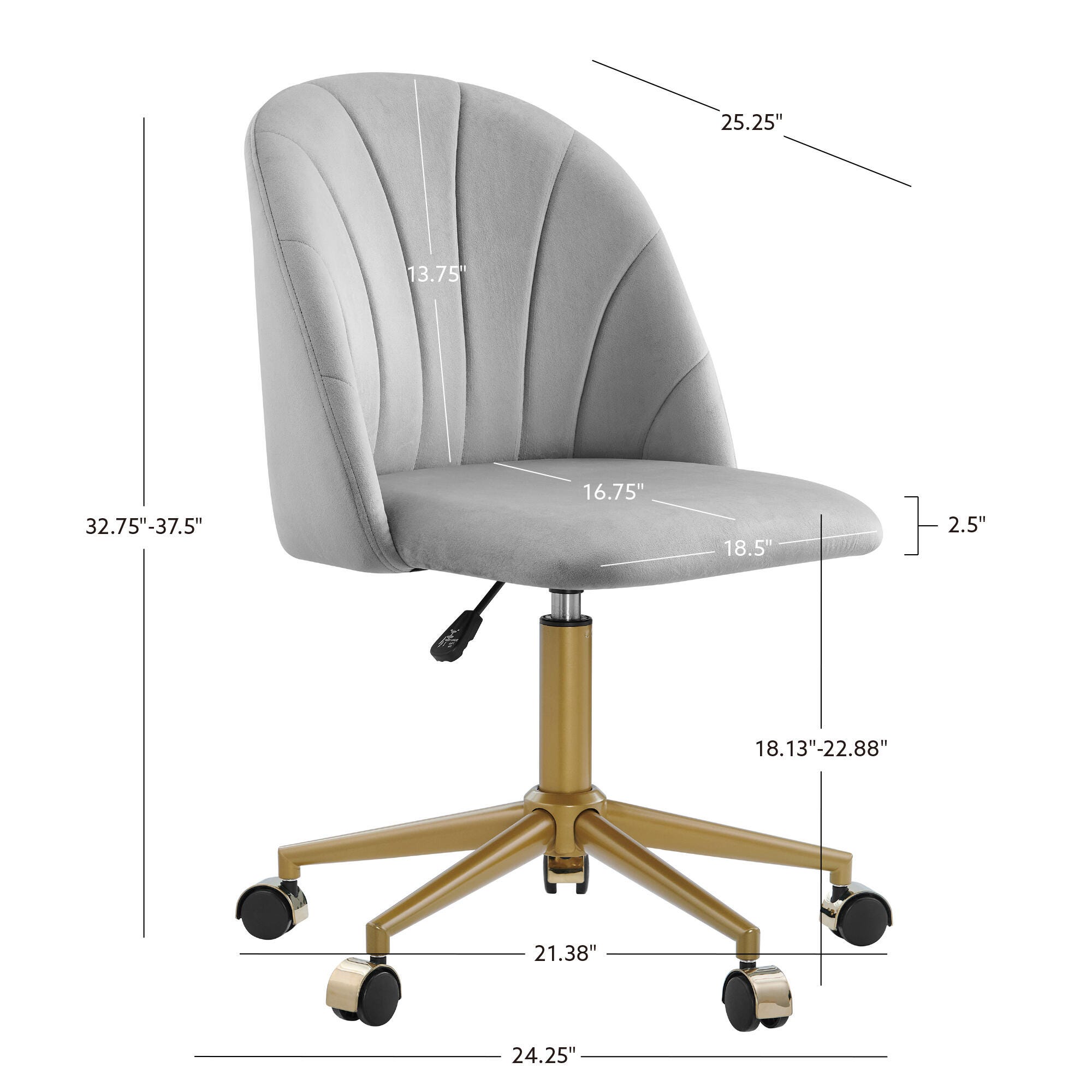Linon Belle Home Office Desk Chair, Gray, large