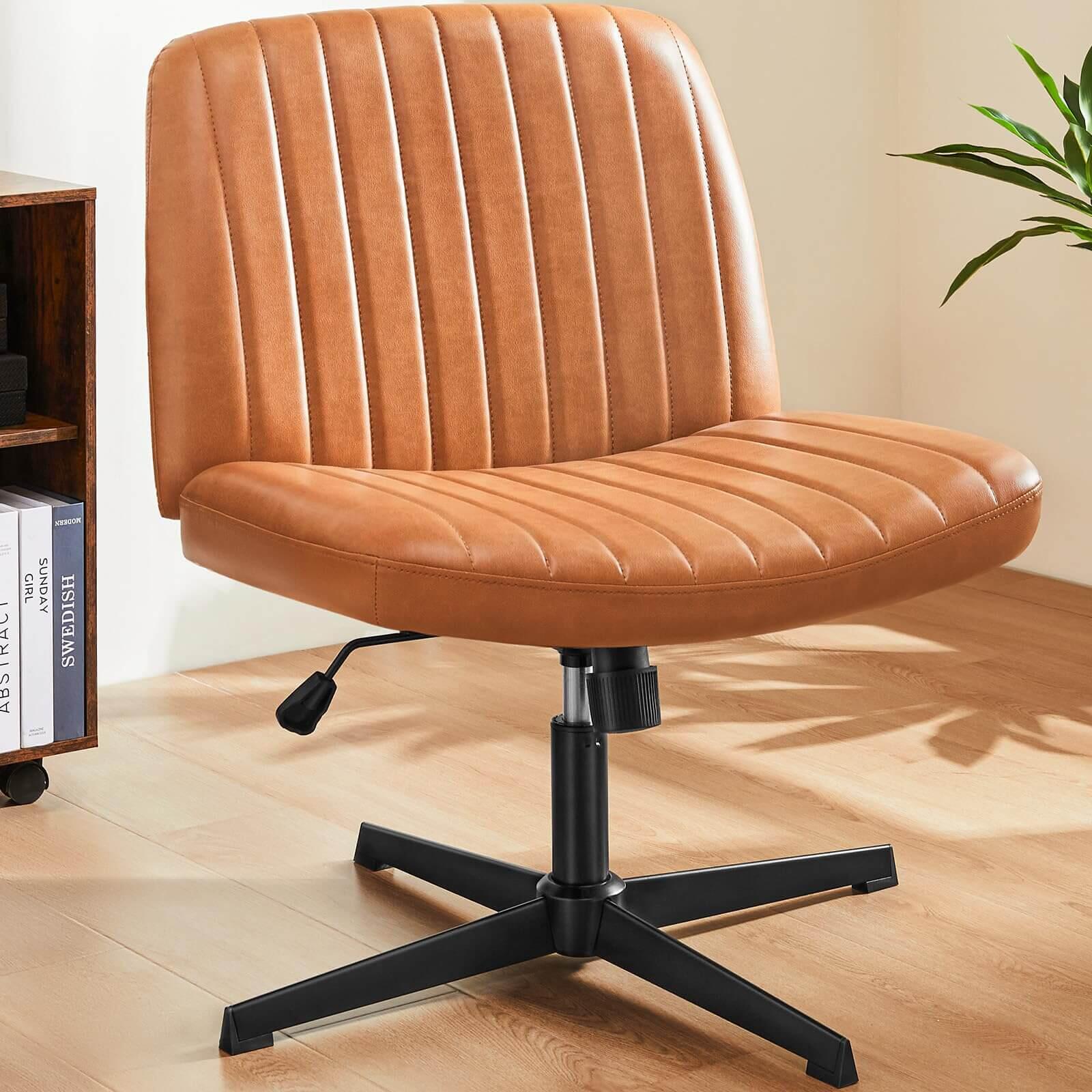 Dovelina Lexcy Criss Cross Legged Home Office Desk Chair, Brown, rollover