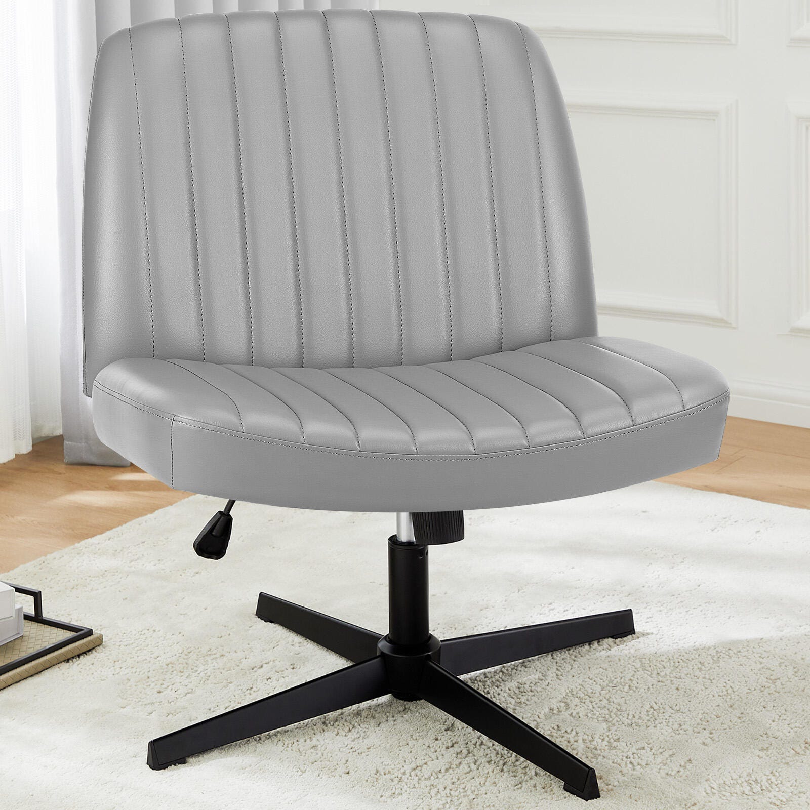 Dovelina Lexcy Criss Cross Legged Home Office Desk Chair, Gray, rollover