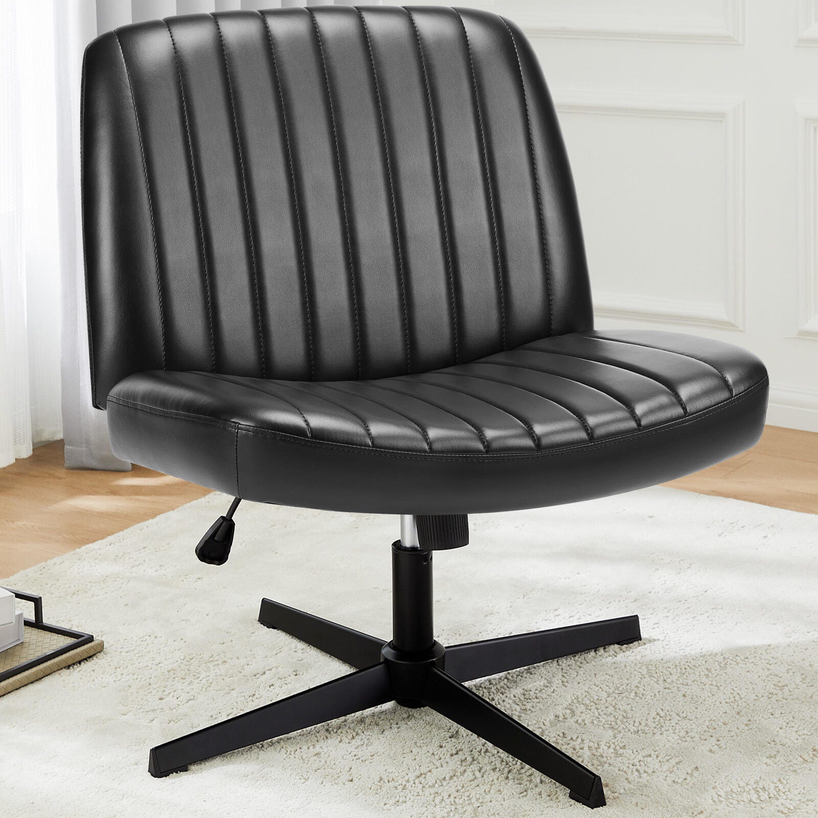 Dovelina Lexcy Criss Cross Legged Home Office Desk Chair, Black, rollover